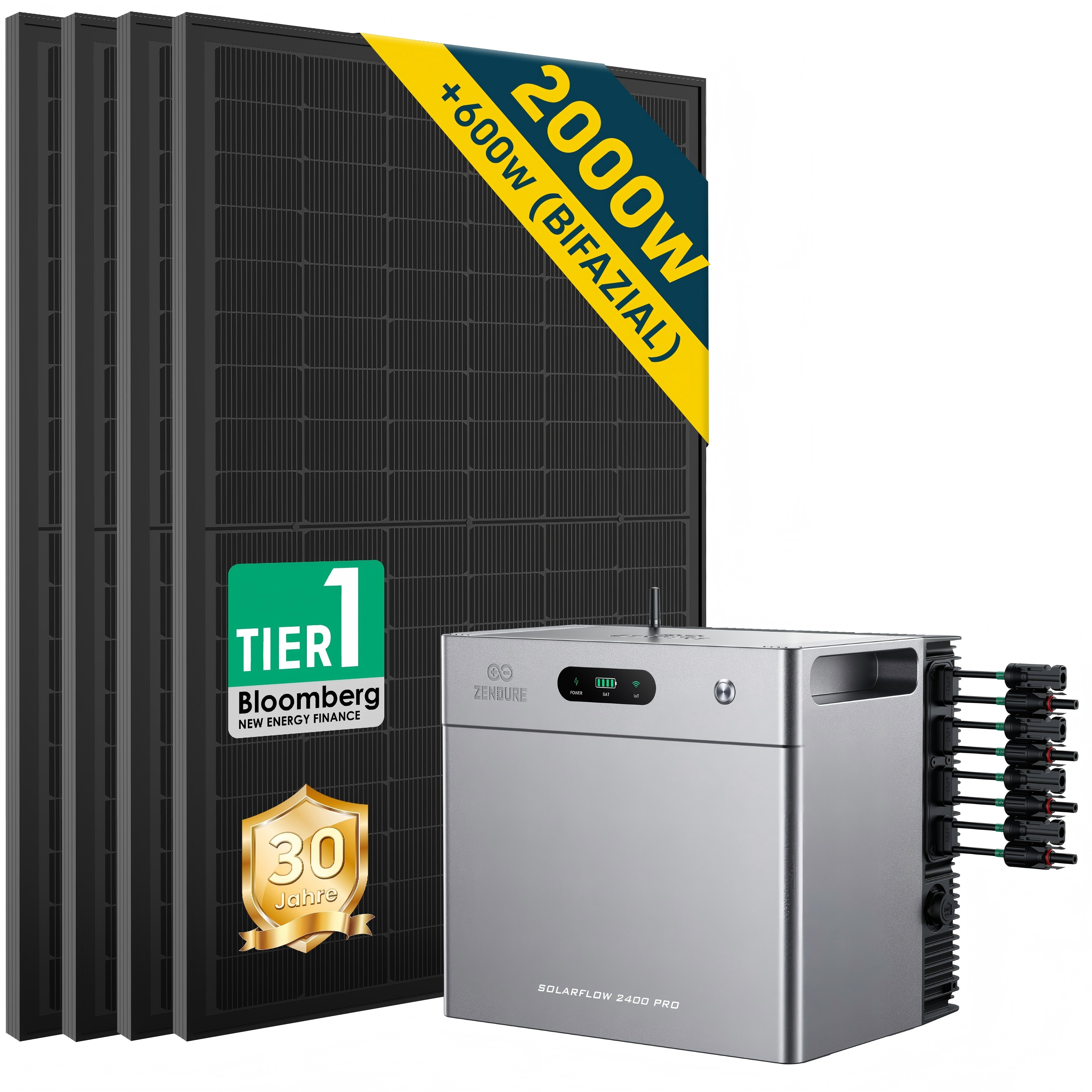 Solarmars&reg; 2000W Balkonkraftwerk mit Speicher,Zendure SolarFlow 2400 pro, 2,4kWh,4 MPPT - Ohne Halterung - Bild 1