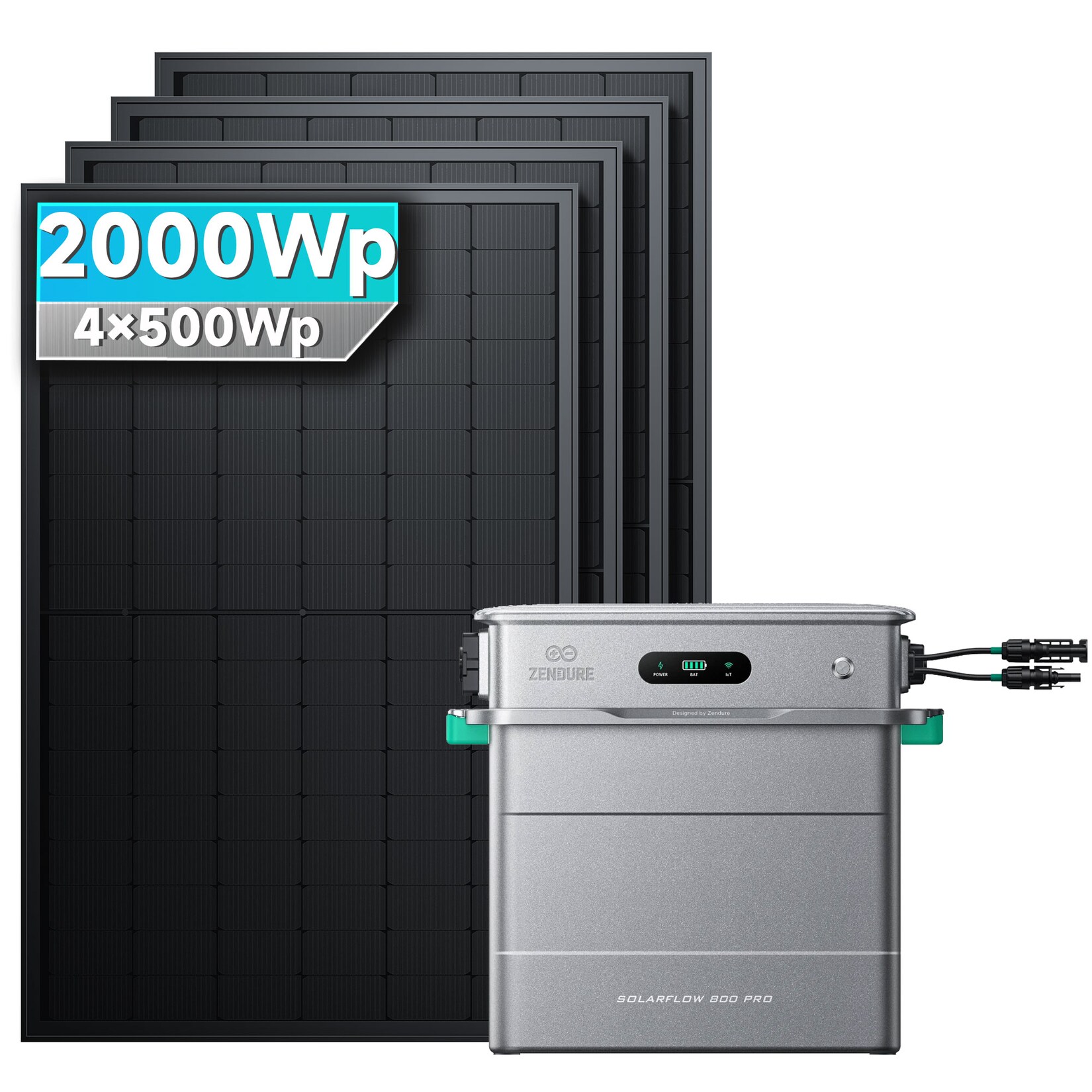Solarmars® 2000W Balkonkraftwerk mit Speicher,Zendure SolarFlow 800 pro, 1,92kWh,4 MPPT – Ohne Halterung | 08711474503806