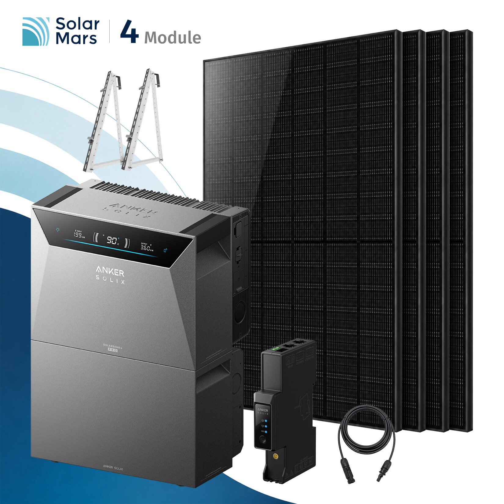 Solarmars® 2000W Balkonkraftwerk mit Speicher,Anker SOLIX Solarbank 4 E5000 Pro + 1xBP5000 Erweiterungsakku, 4x500W Solarmodule - Mit Balkonhalterung
