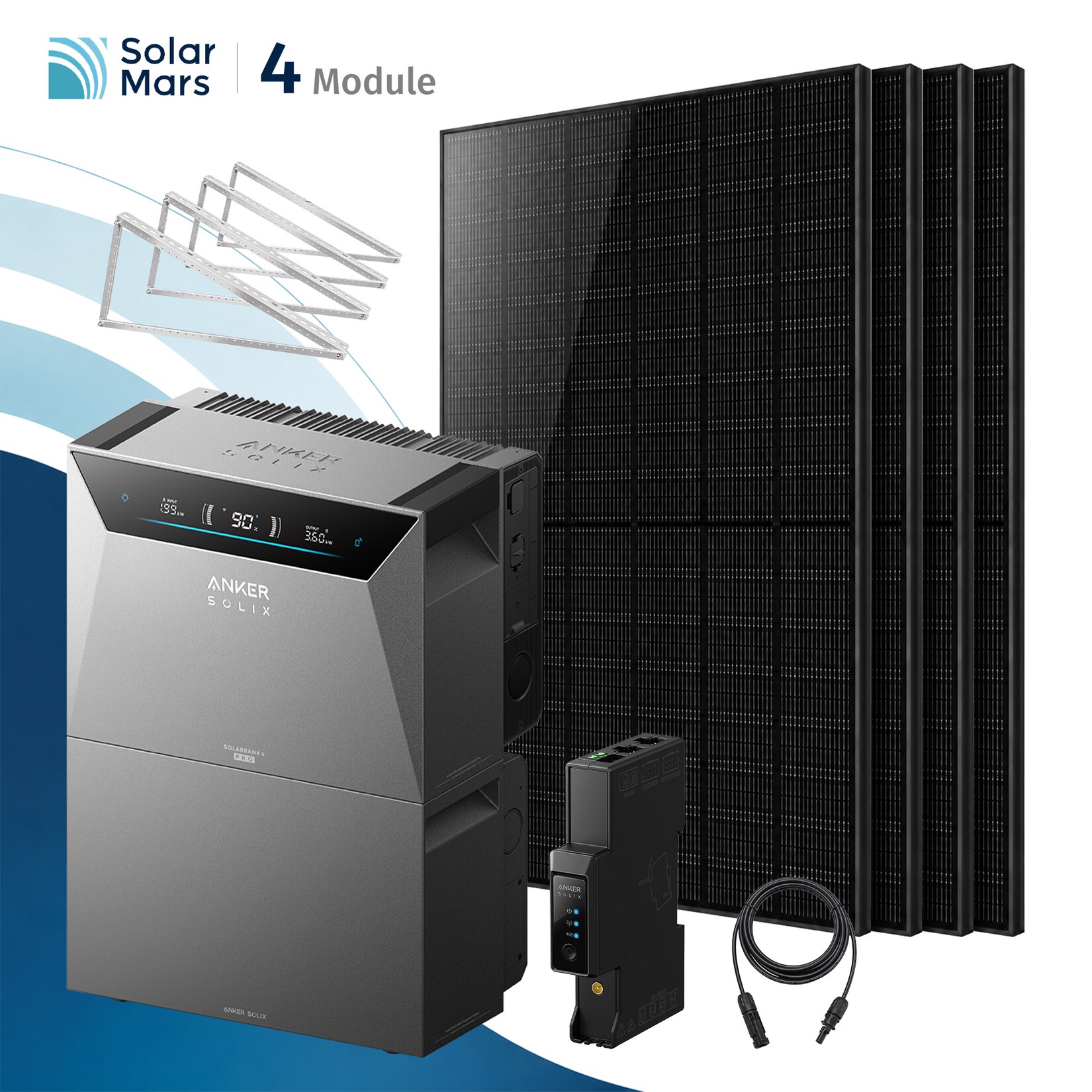 Solarmars® 2000W Balkonkraftwerk mit Speicher,Anker SOLIX Solarbank 4 E5000 Pro + 1xBP5000 Erweiterungsakku, 4x500W Solarmodule- Mit Flachdachhalterung