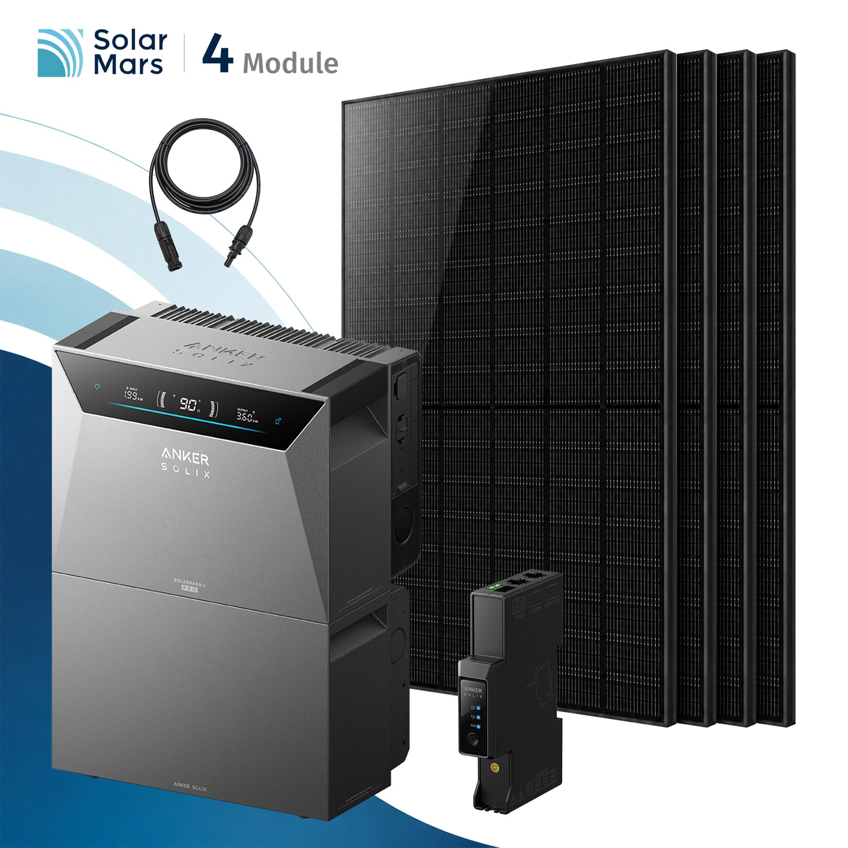 Solarmars® 2000W Balkonkraftwerk mit Speicher,Anker SOLIX Solarbank 4 E5000 Pro + 1xBP5000 Erweiterungsakku, 4x500W Solarmodule - Ohne Halterung