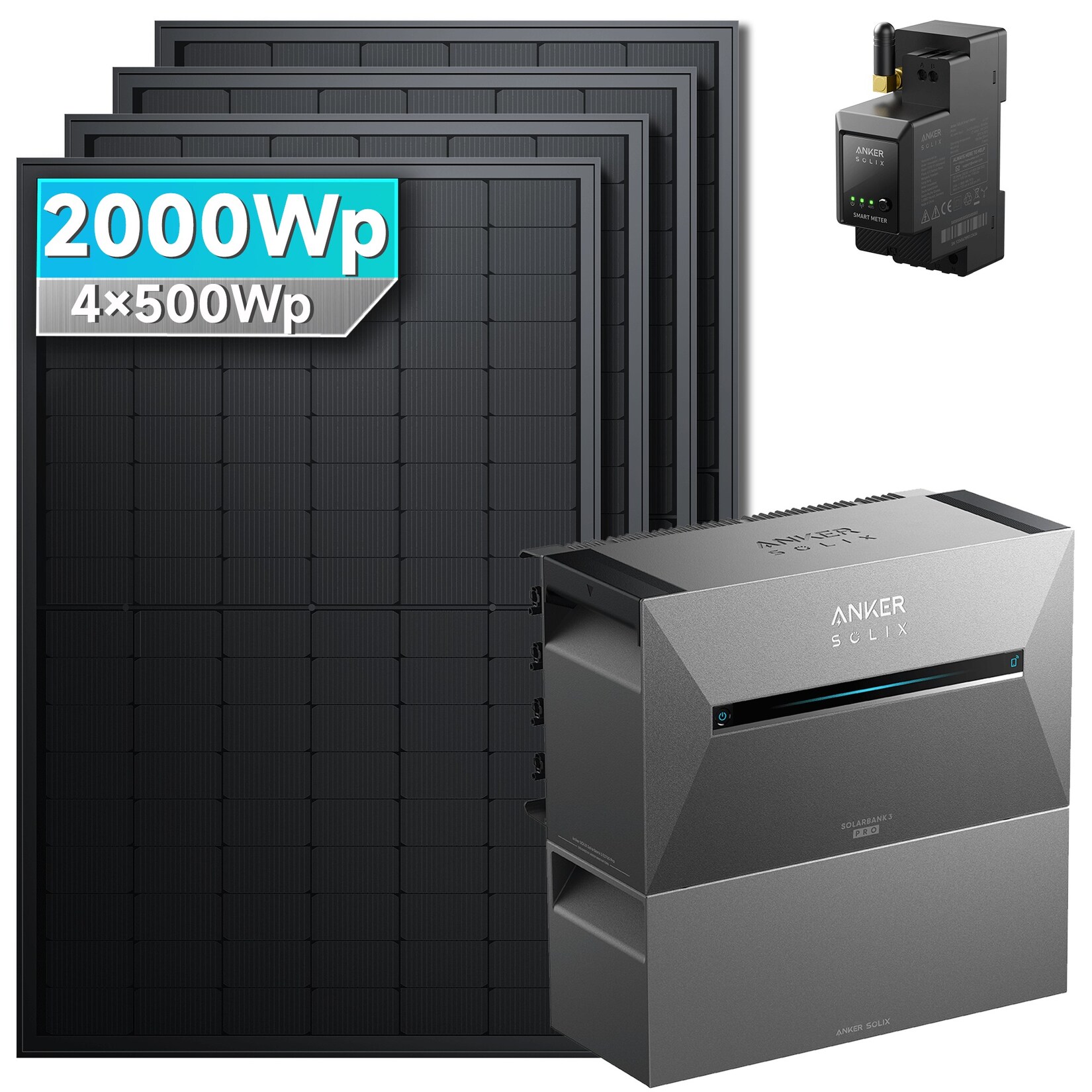 SolarMars® 2000W Balkonkraftwerk mit Speicher, Anker SOLIX Solarbank 3 E2700 Pro + 1x BP2700 - Ohne Halterung