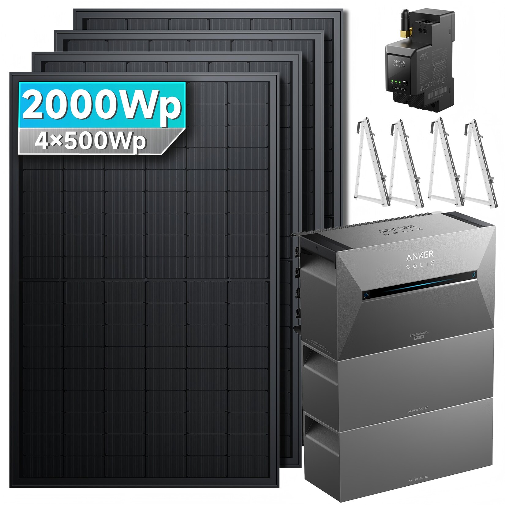 SolarMars® 2000W Balkonkraftwerk mit Speicher, Anker SOLIX Solarbank 3 E2700 Pro + 2x BP2700 - Mit Balkonhalterung