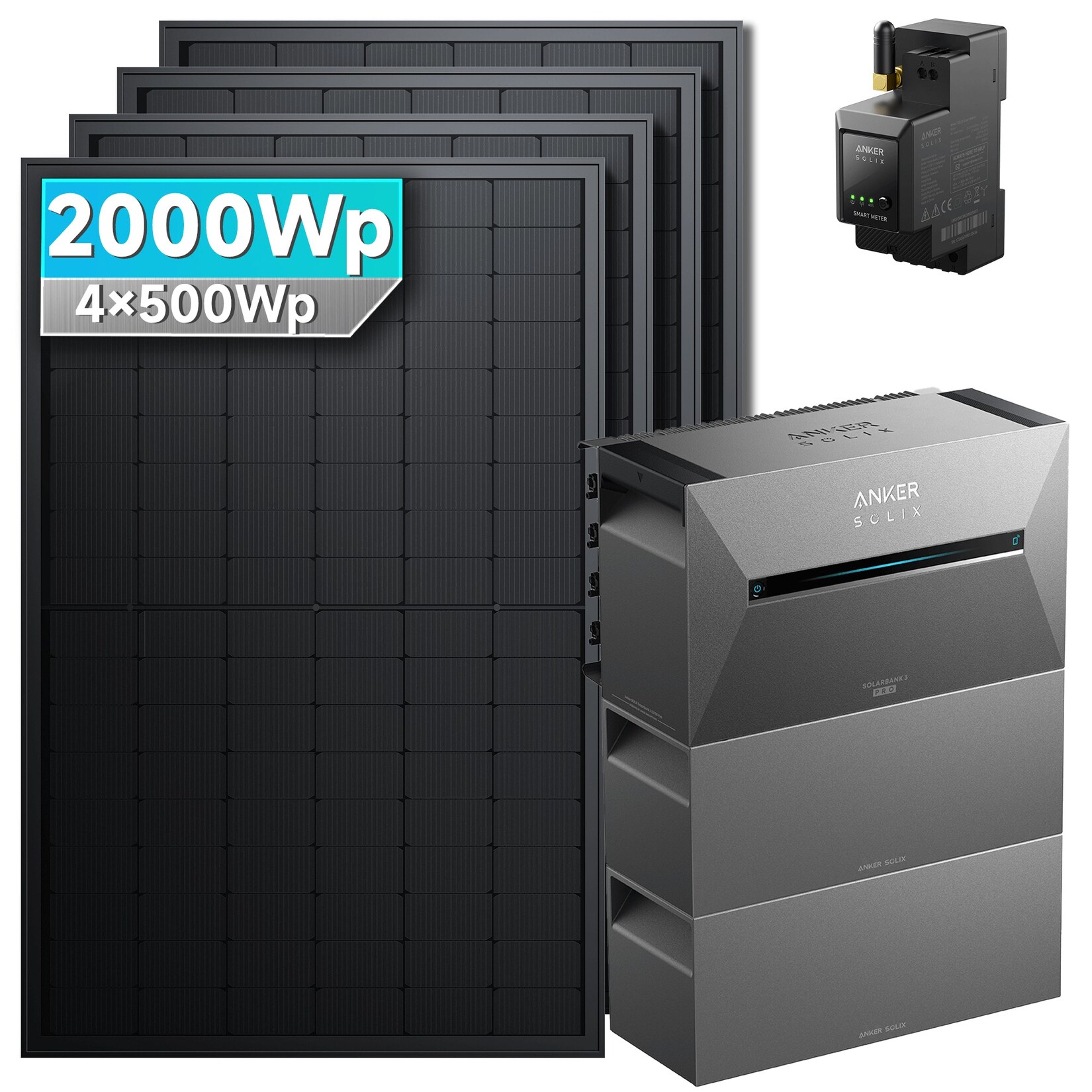 SolarMars® 2000W Balkonkraftwerk mit Speicher, Anker SOLIX Solarbank 3 E2700 Pro + 2x BP2700 - Ohne Halterung