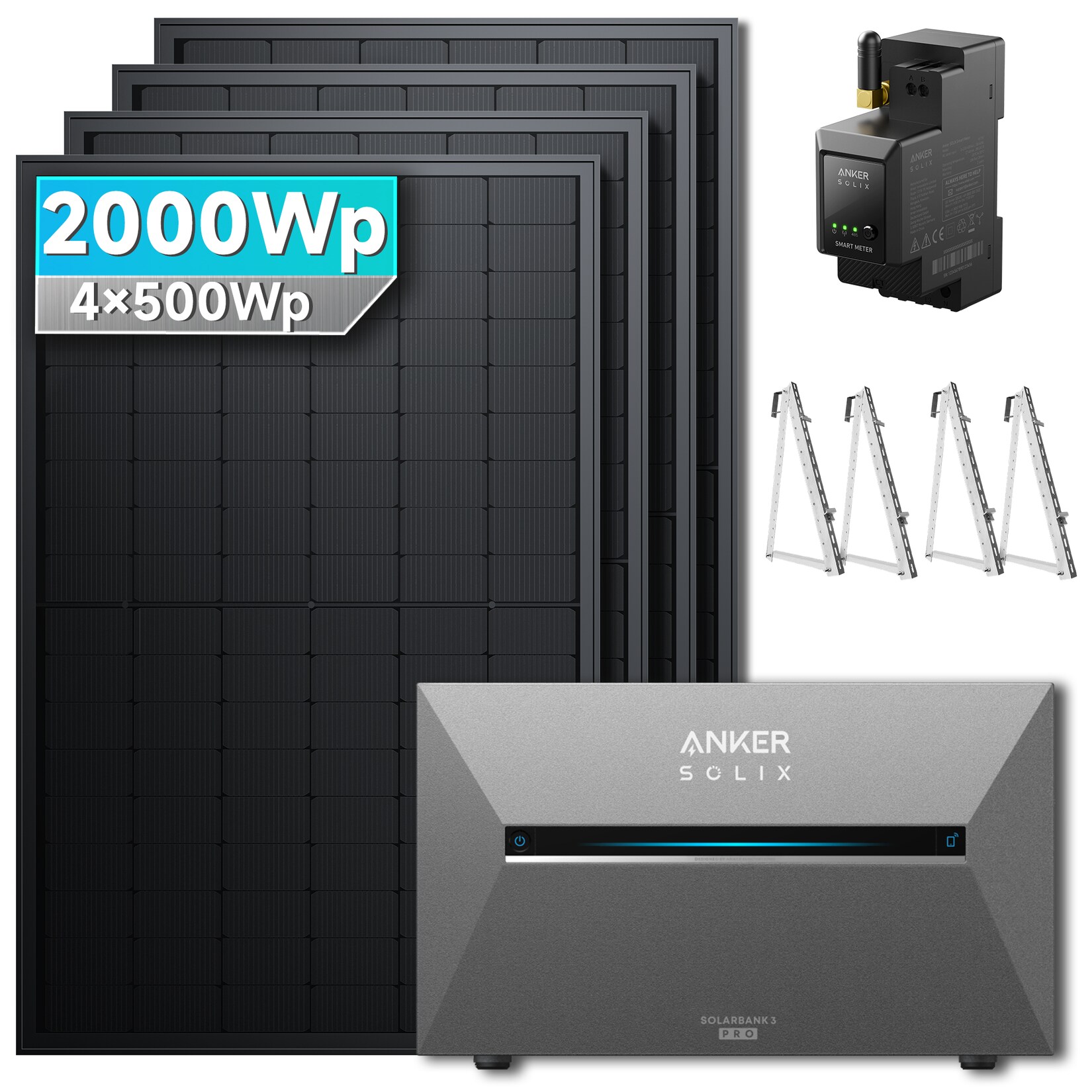 SolarMars® 2000W Balkonkraftwerk mit Speicher, Anker SOLIX Solarbank 3 E2700 Pro - Mit Balkonhalterung