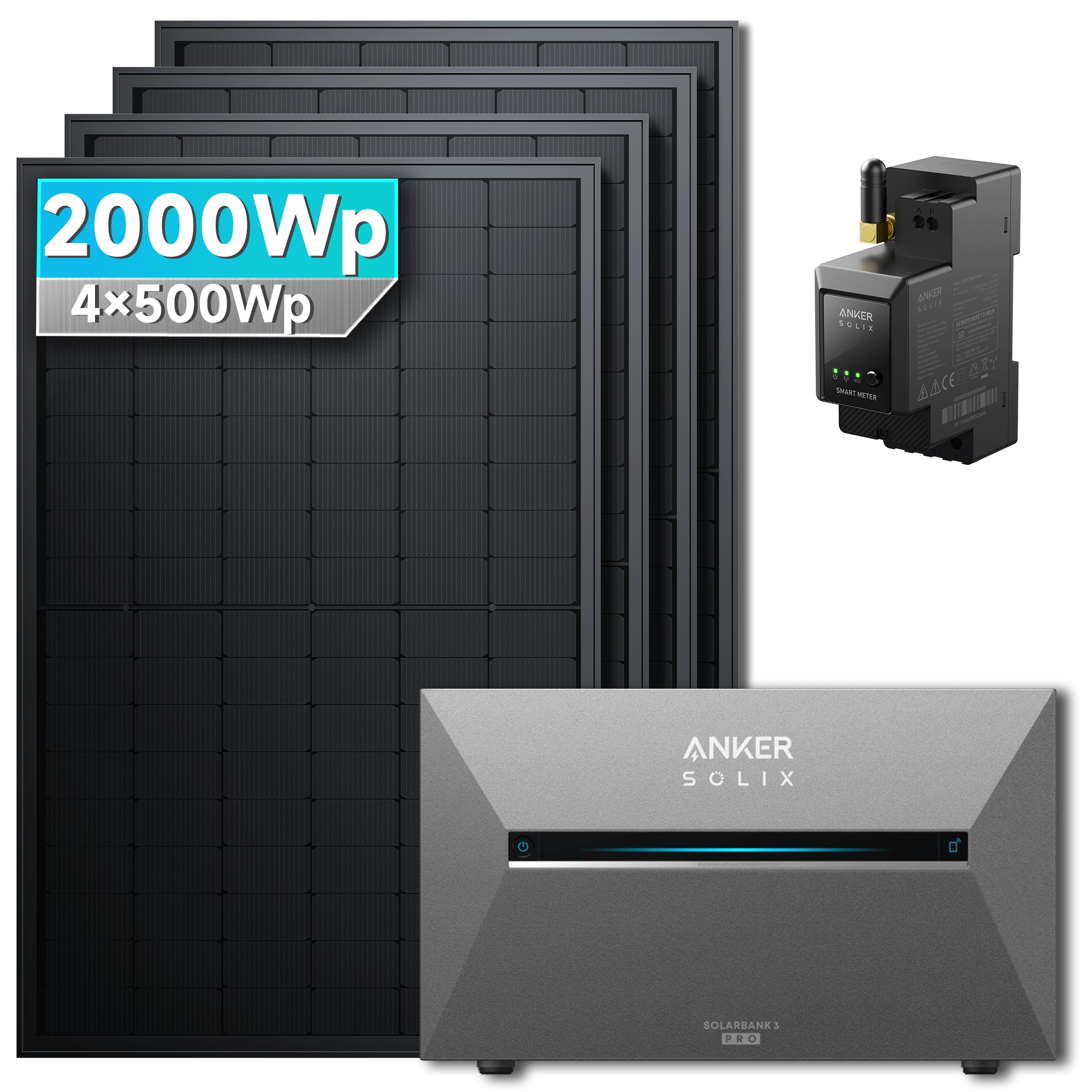 Solarmars&reg; 2000W Balkonkraftwerk mit Speicher, Anker SOLIX Solarbank 3 E2700 Pro - Ohne Halterung - Bild 1
