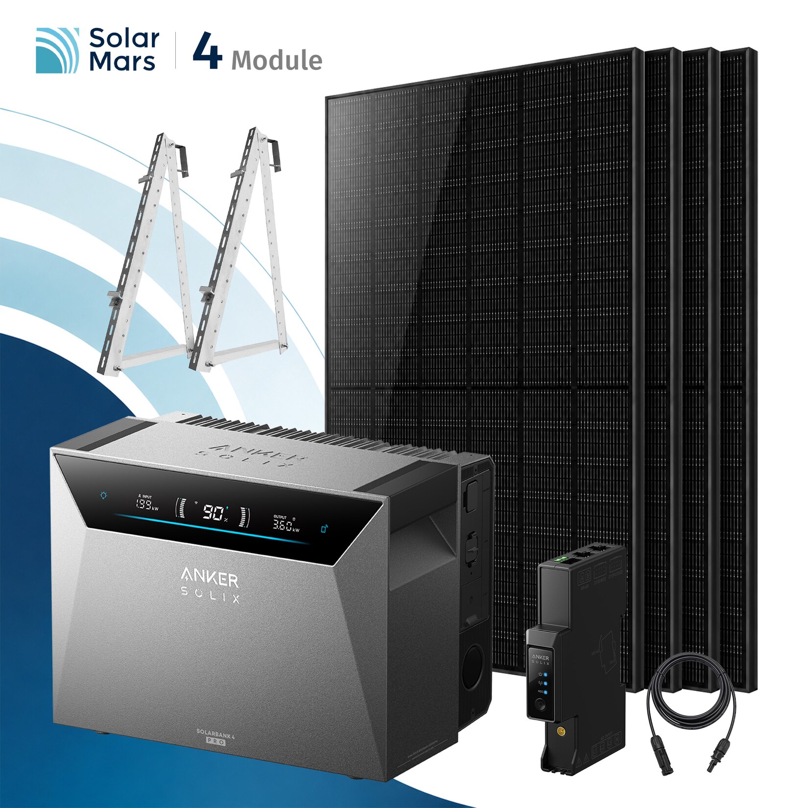 Solarmars® 2000W Balkonkraftwerk mit Speicher, Anker SOLIX Solarbank 4 E5000 Pro,5kWh - Mit Balkonhalterung