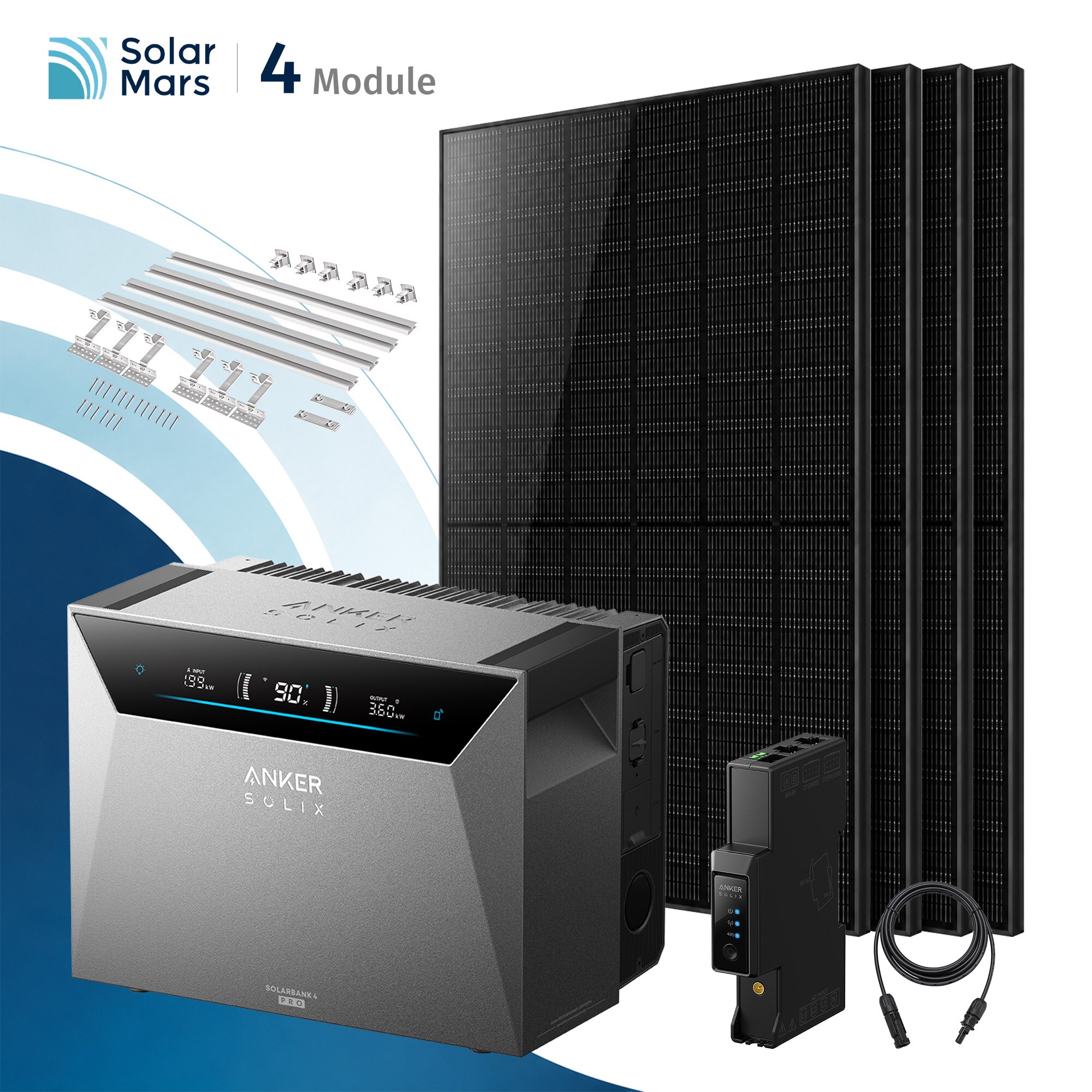 SolarMars&reg; 2000W Balkonkraftwerk mit Speicher, Anker SOLIX Solarbank 4 E5000 Pro,5kWh - Mit Ziegeldachhalterung - Bild 1