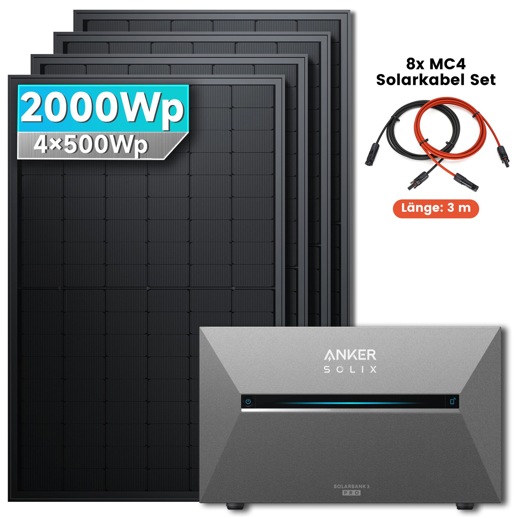 SolarMars® 2000W Balkonkraftwerk mit Speicher, Anker SOLIX Solarbank 3 E2700 Pro - Ohne Halterung