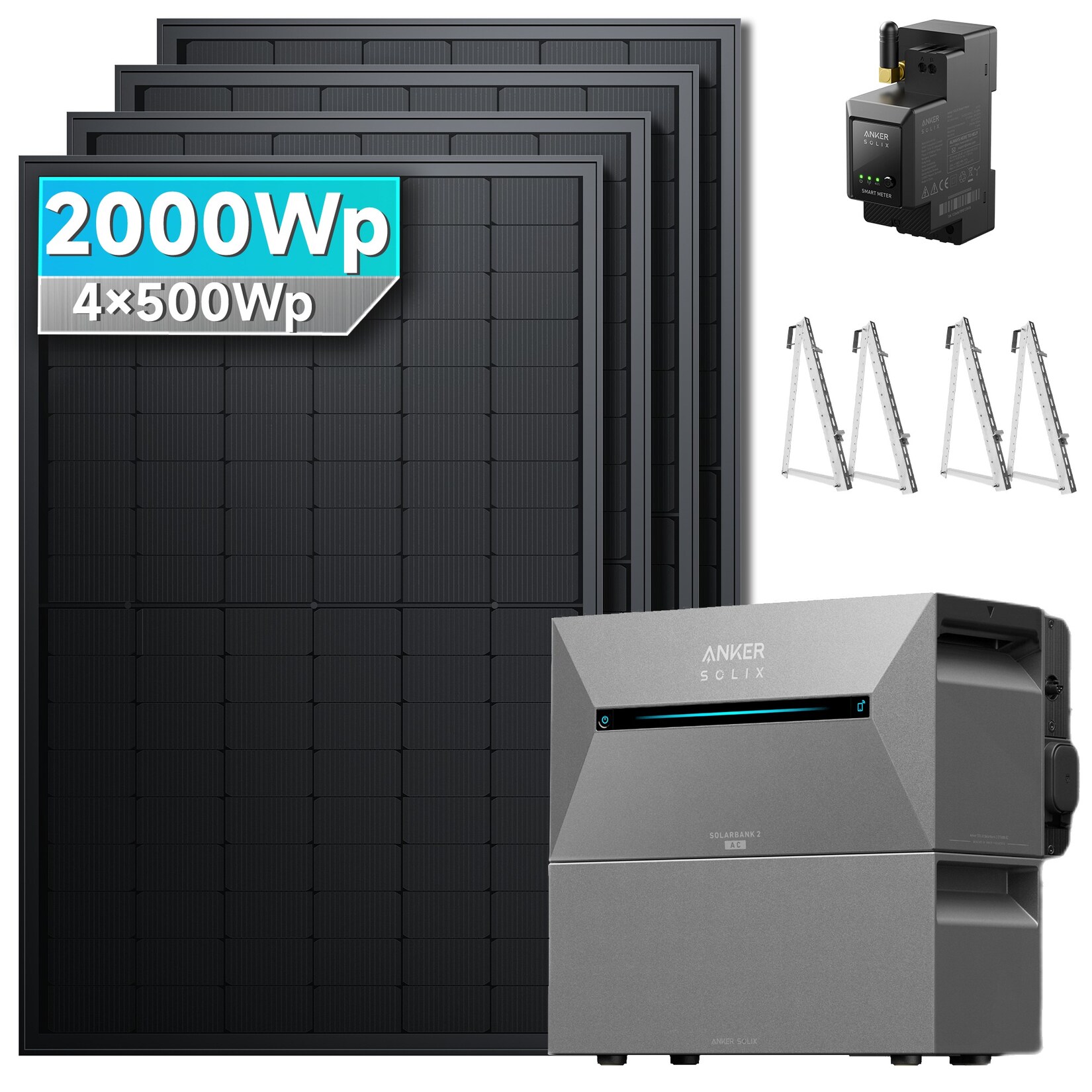 SolarMars® 2000W Balkonkraftwerk mit Speicher, Anker SOLIX Solarbank 2 E1600 Pro +1x BP2700 - Mit Balkonhalterung