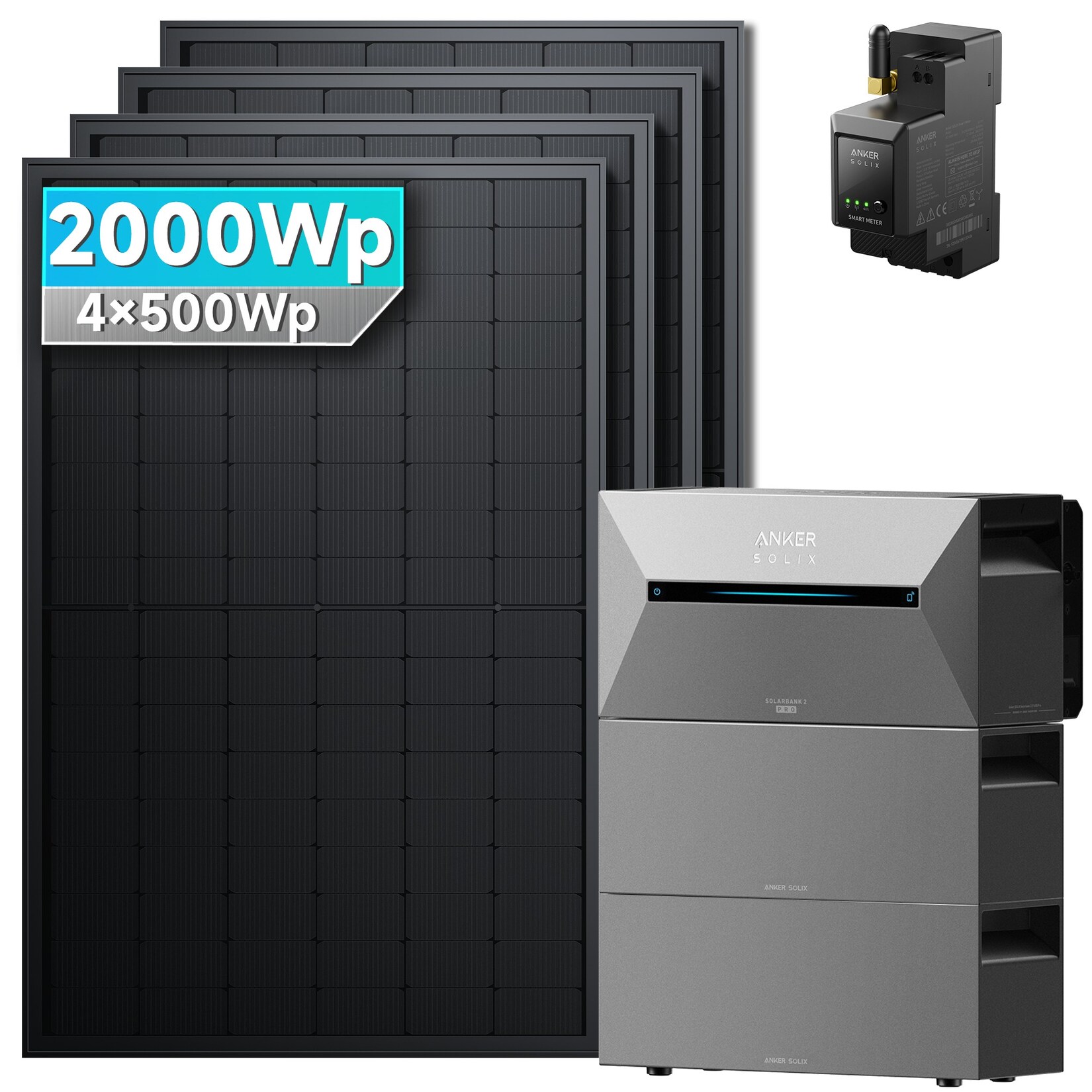 SolarMars® 2000W Balkonkraftwerk mit Speicher, Anker SOLIX Solarbank 2 E1600 Pro +2x BP2700 - Ohne Halterung