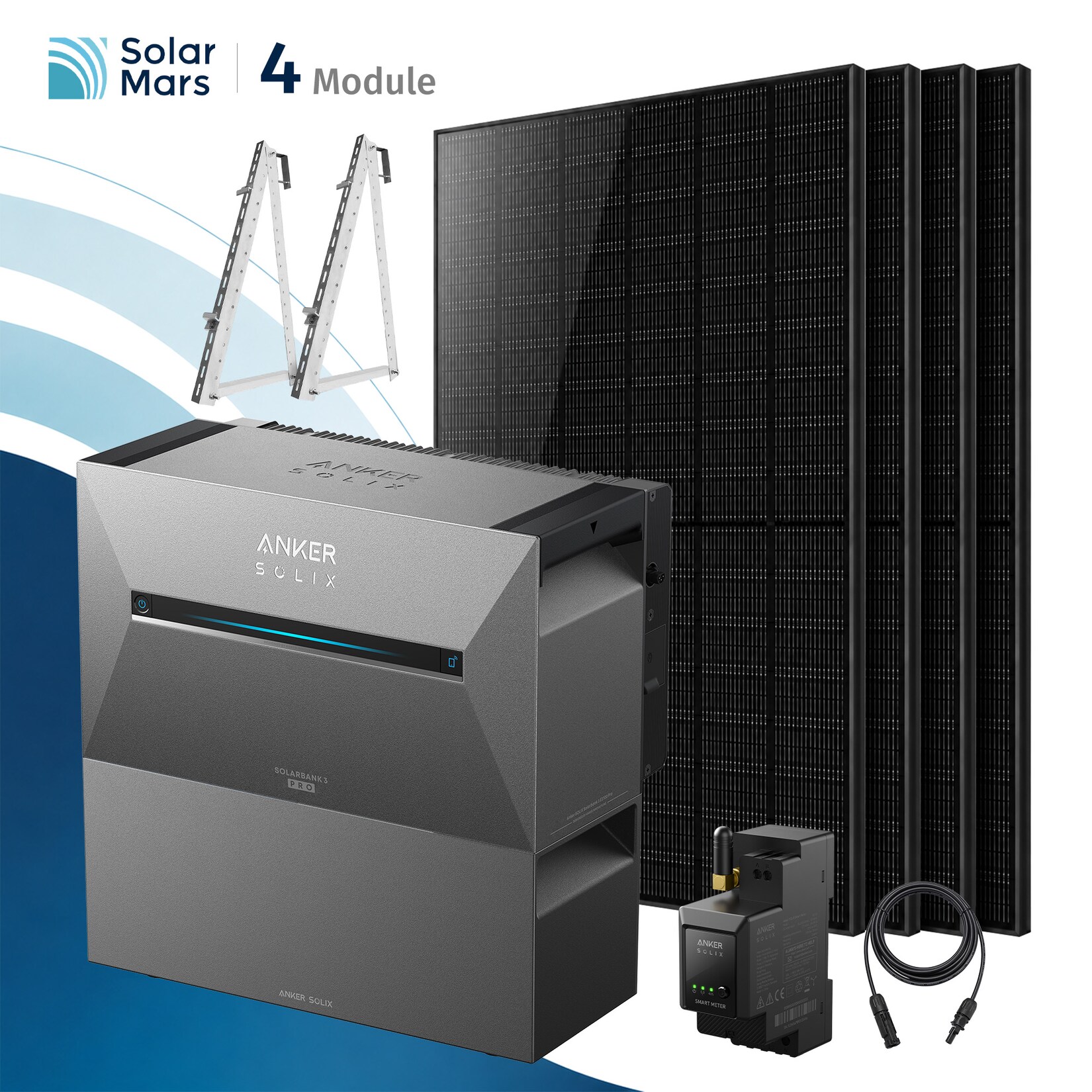 Solarmars® 2000W Balkonkraftwerk mit Speicher, Anker SOLIX Solarbank 3 E2700 Pro + 1x BP2700 - Mit Balkonhalterung