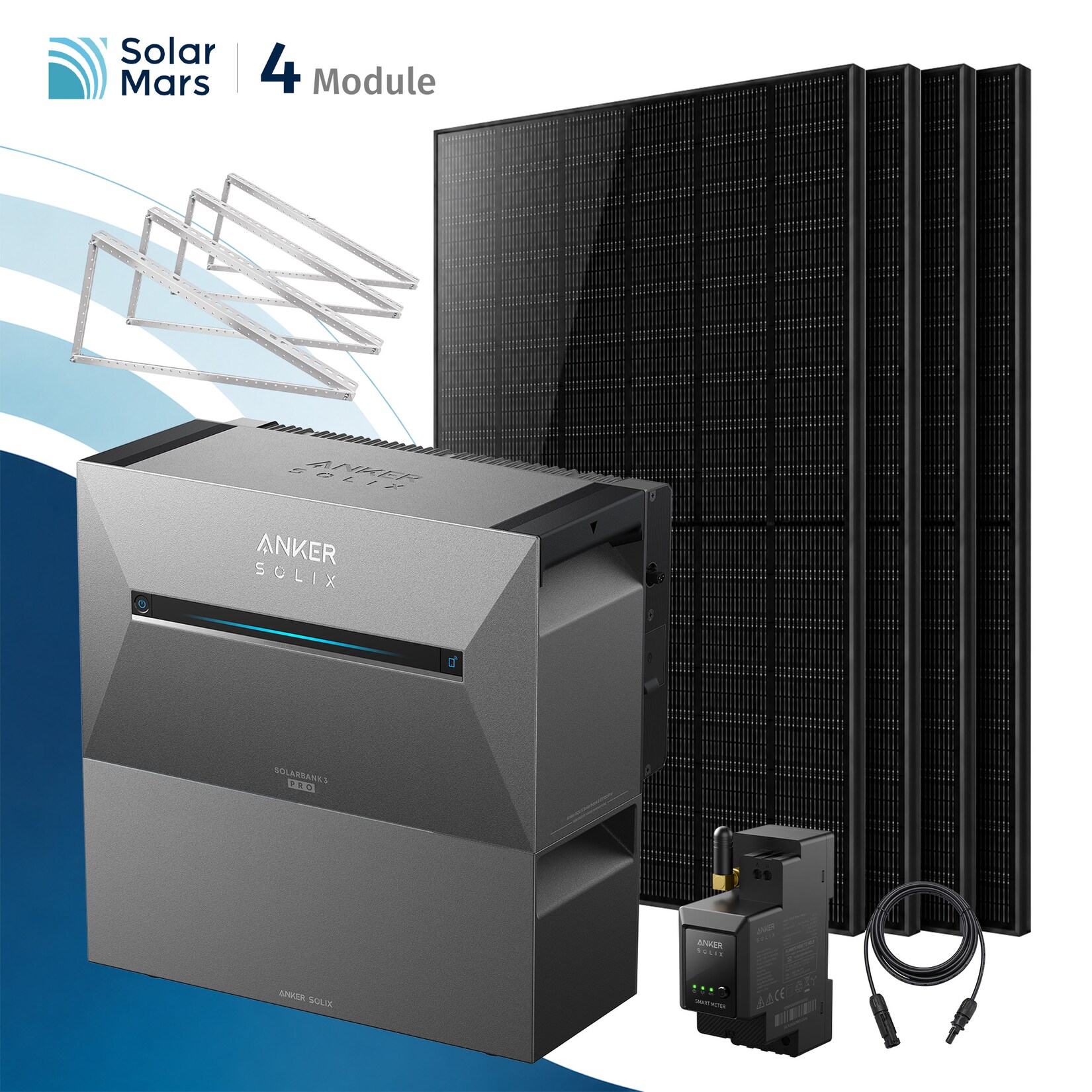 Solarmars® 2000W Balkonkraftwerk mit Speicher, Anker SOLIX Solarbank 3 E2700 Pro + 1x BP2700 - Mit Flachdachhalterung