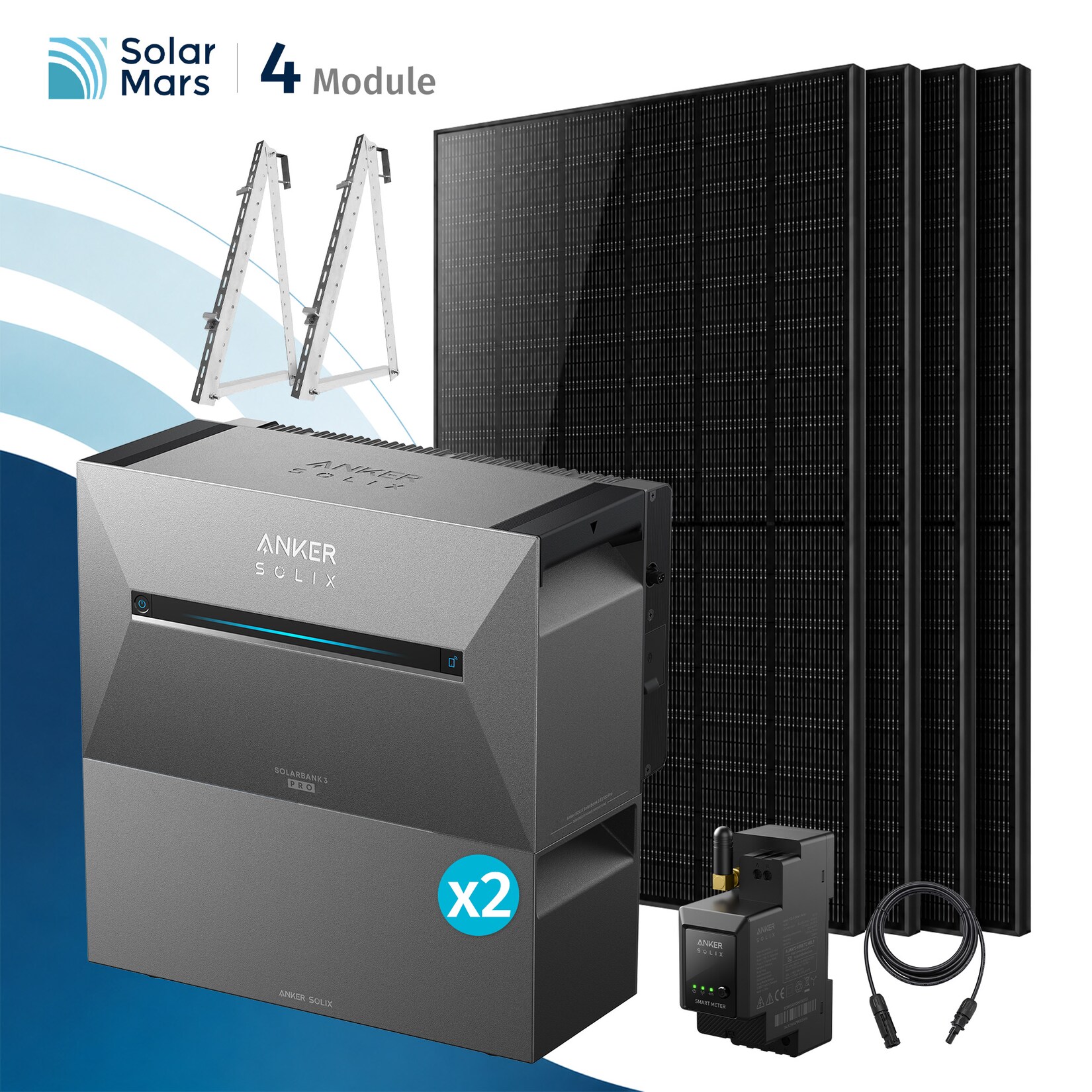 Solarmars® 2000W Balkonkraftwerk mit Speicher, Anker SOLIX Solarbank 3 E2700 Pro + 2x BP2700 - Mit Balkonhalterung