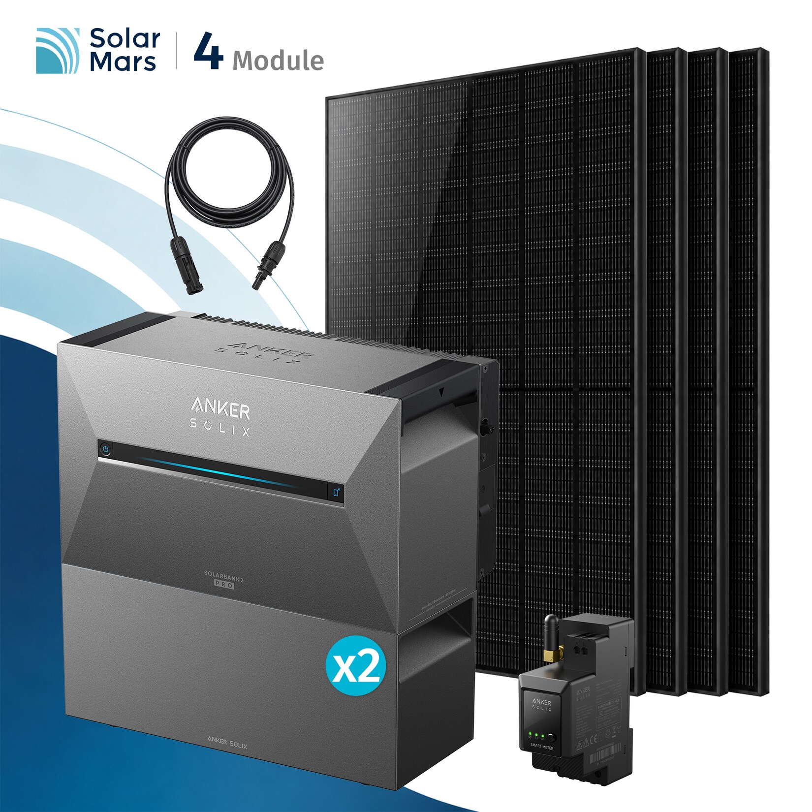 Solarmars® 2000W Balkonkraftwerk mit Speicher, Anker SOLIX Solarbank 3 E2700 Pro + 2x BP2700 - Ohne Halterung