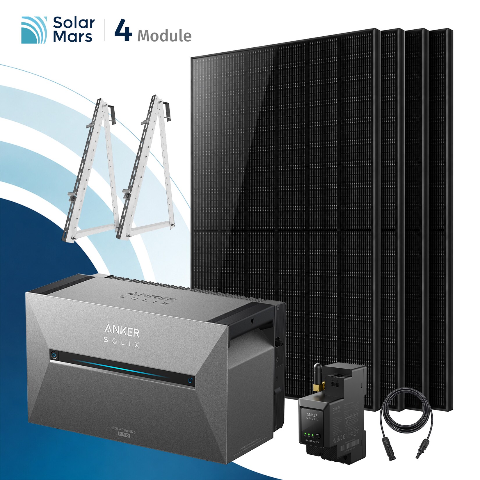 Solarmars® 2000W Balkonkraftwerk mit Speicher, Anker SOLIX Solarbank 3 E2700 Pro - Mit Balkonhalterung