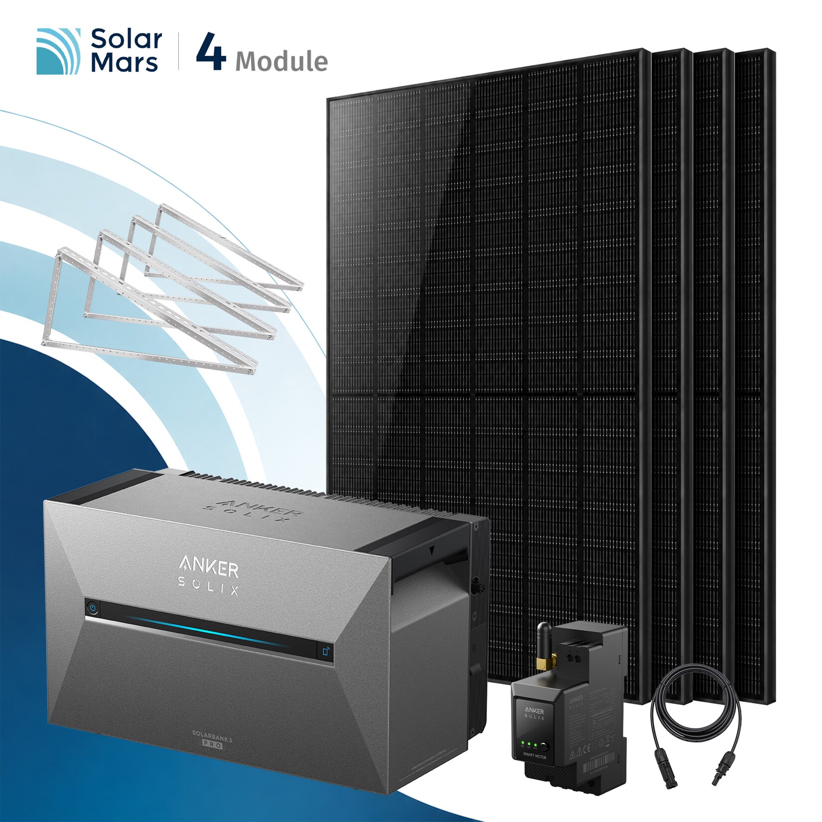 Solarmars® 2000W Balkonkraftwerk mit Speicher, Anker SOLIX Solarbank 3 E2700 Pro - Mit Flachdachhalterung