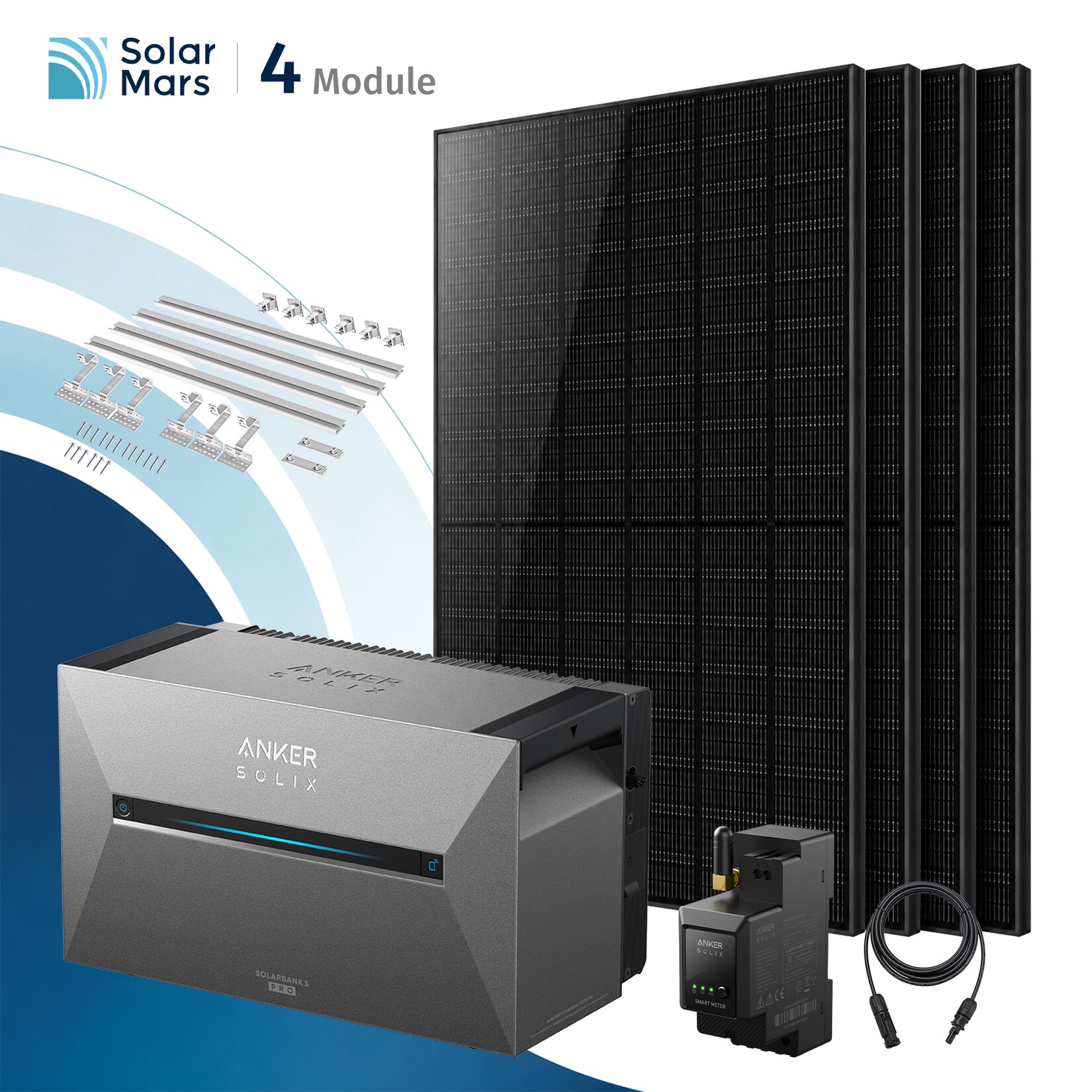 Solarmars® 2000W Balkonkraftwerk mit Speicher, Anker SOLIX Solarbank 3 E2700 Pro - Mit Ziegeldachhalterung