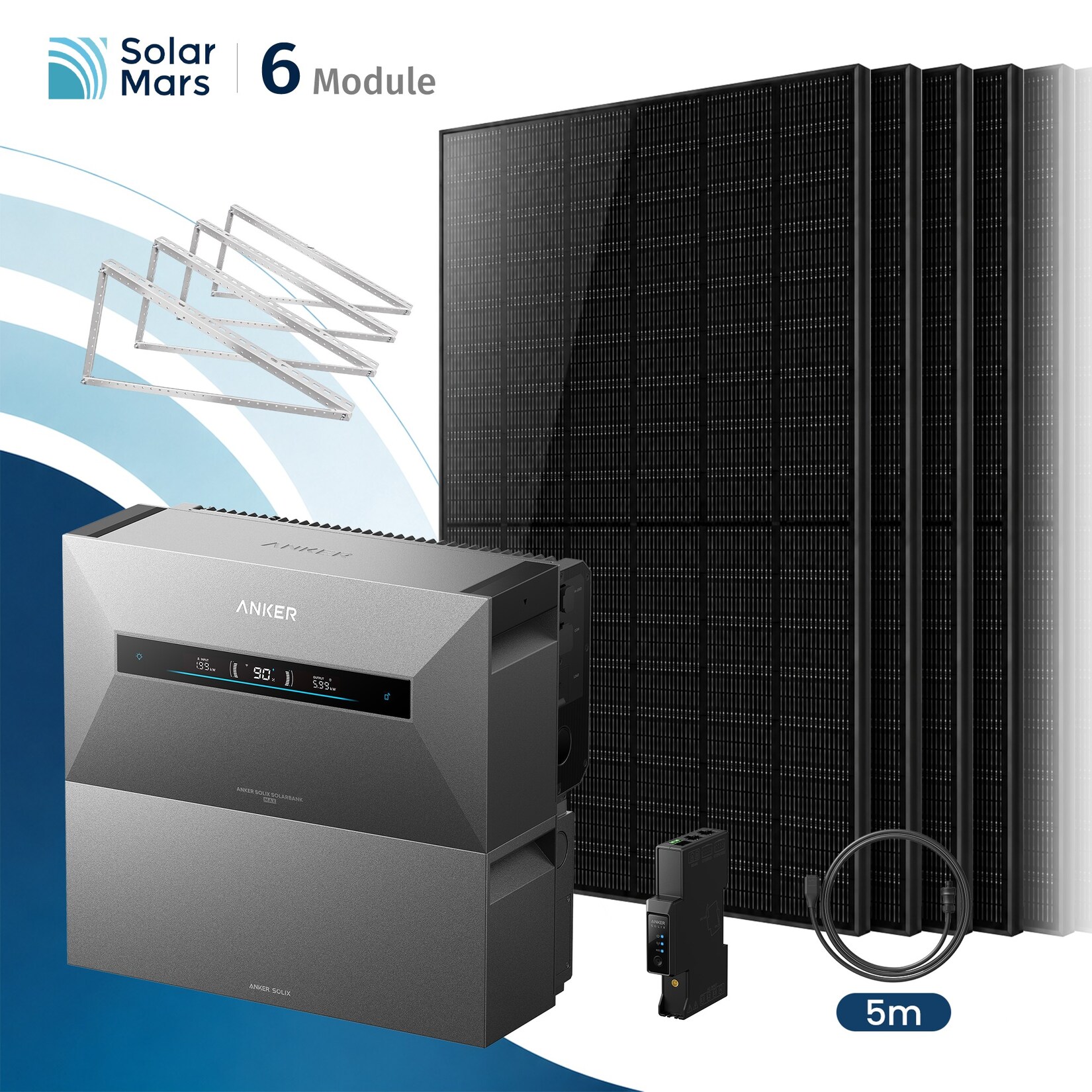 Solarmars 3000W Balkonkraftwerk mit Speicher, Anker SOLIX Solarbank MAX + 1x BP7000 - Mit Flachdachhalterung