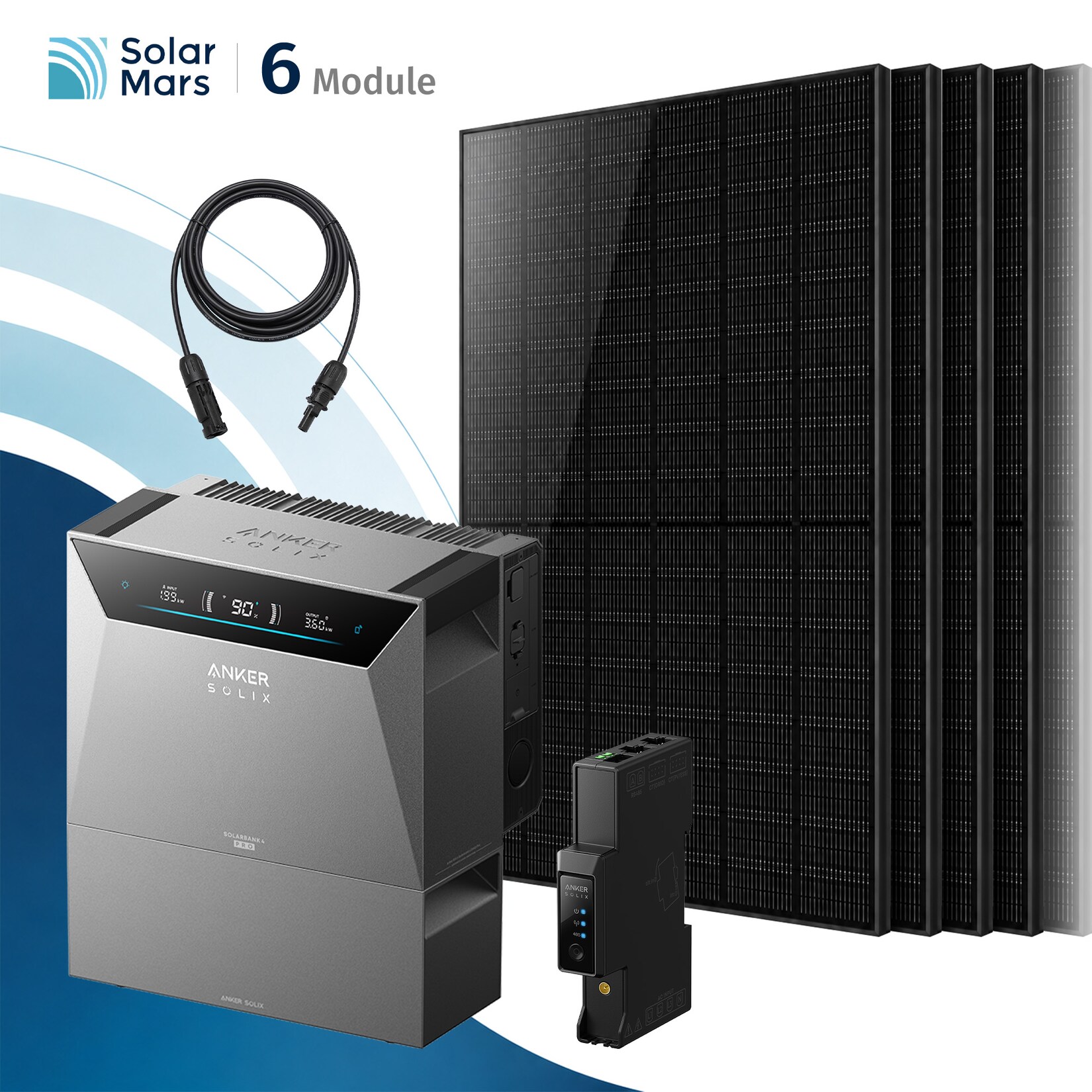 Solarmars® 3000W Balkonkraftwerk mit Speicher,Anker SOLIX Solarbank 4 E5000 Pro + 1xBP2700 Erweiterungsakku, 6x500W Solarmodule - Ohne Halterung
