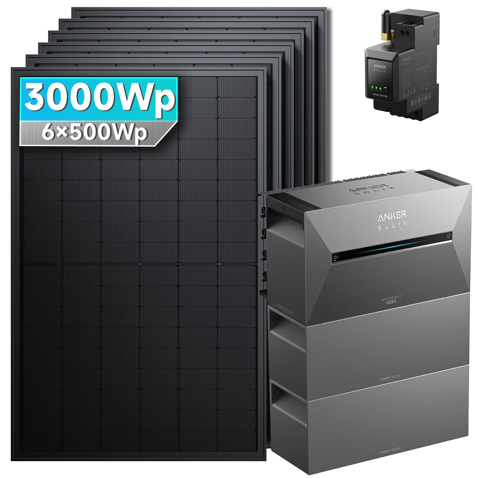 SolarMars® 3000W Balkonkraftwerk mit Speicher, Anker SOLIX Solarbank 3 E2700 Pro + 2x BP2700 - Ohne Halterung