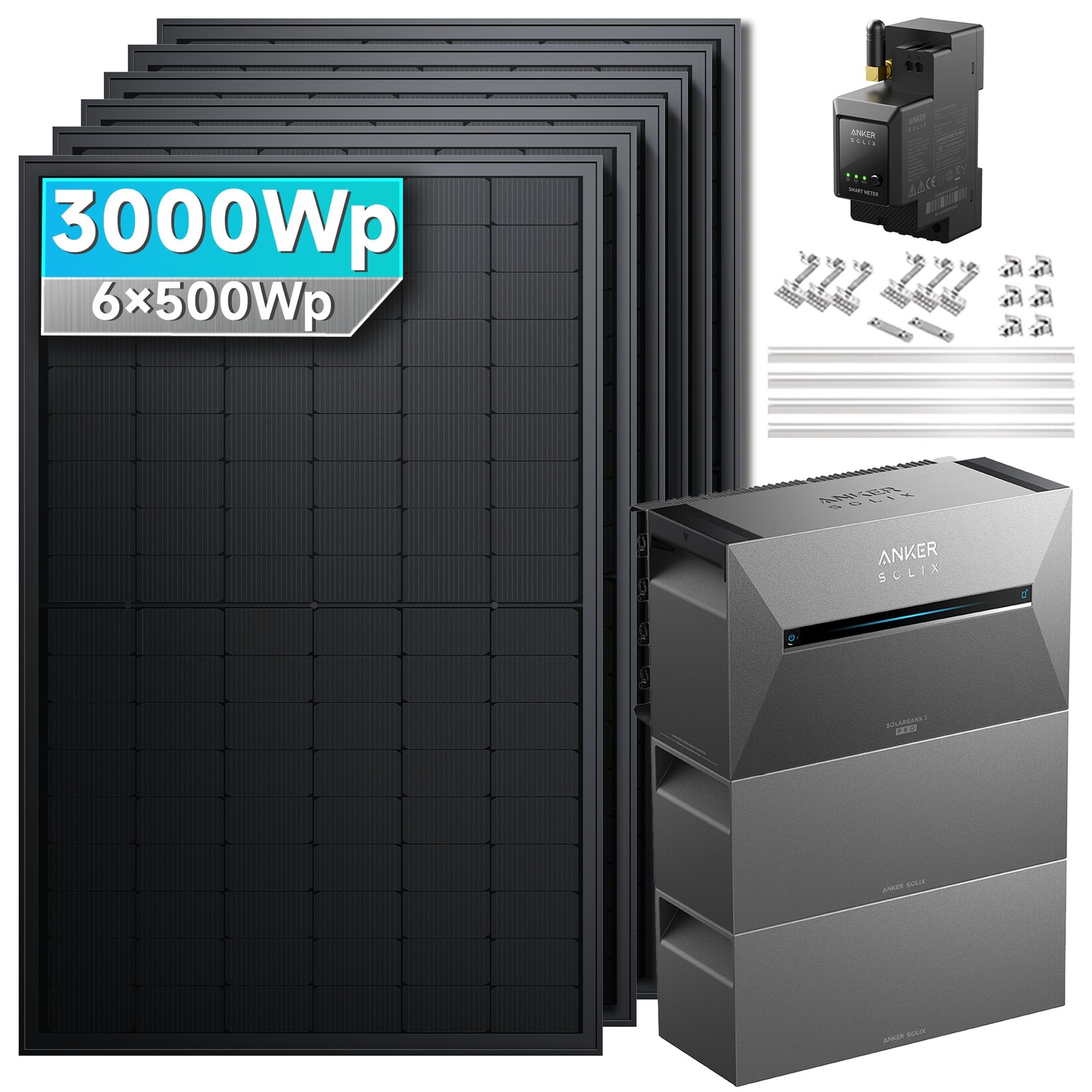 SolarMars® 3000W Balkonkraftwerk mit Speicher, Anker SOLIX Solarbank 3 E2700 Pro + 2x BP2700 - Mit Ziegeldachhalterung