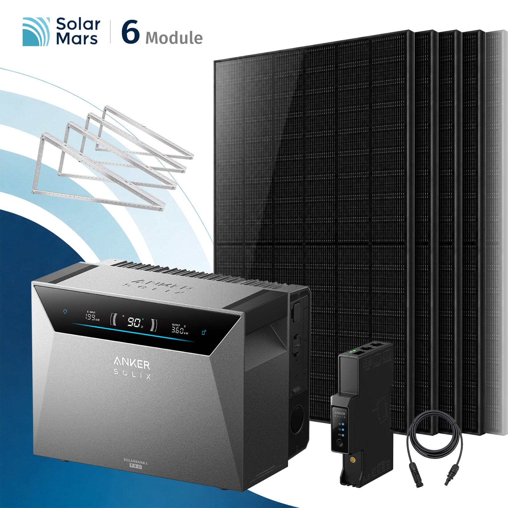 Solarmars® 3000W Balkonkraftwerk mit Speicher, Anker SOLIX Solarbank 4 E5000 Pro,5kWh - Mit Flachdachhalterung