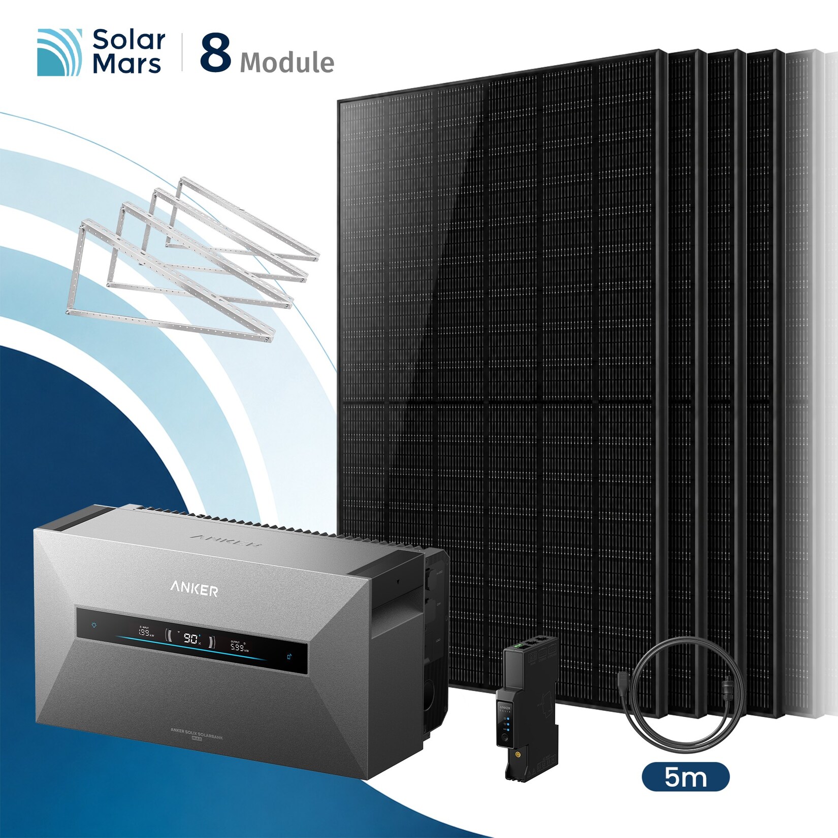 Solarmars 4000W Balkonkraftwerk mit Speicher, Anker SOLIX Solarbank MAX,7kWh - Mit Flachdachhalterung