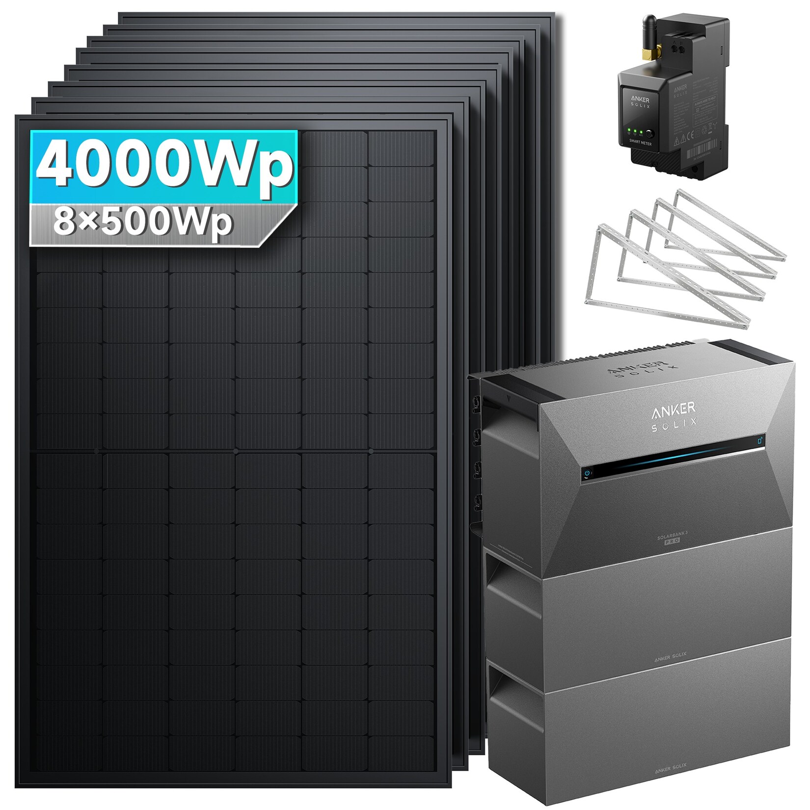 SolarMars® 4000W Balkonkraftwerk mit Speicher, Anker SOLIX Solarbank 3 E2700 Pro + 2x BP2700 - Mit Flachdachhalterung