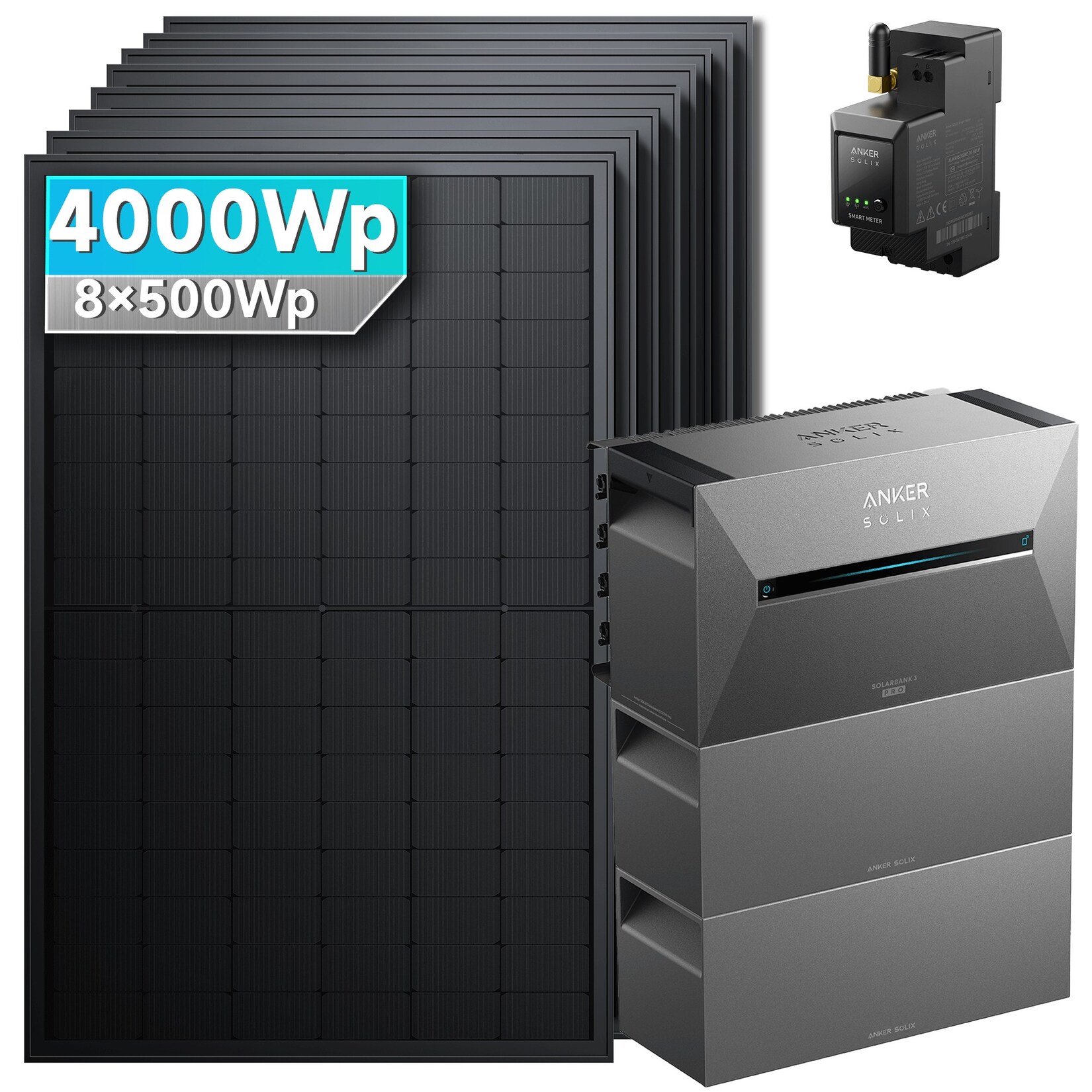 Solarmars® 4000W Balkonkraftwerk mit Speicher, Anker SOLIX Solarbank 3 E2700 Pro + 2x BP2700 – Ohne Halterung | 08711474159201