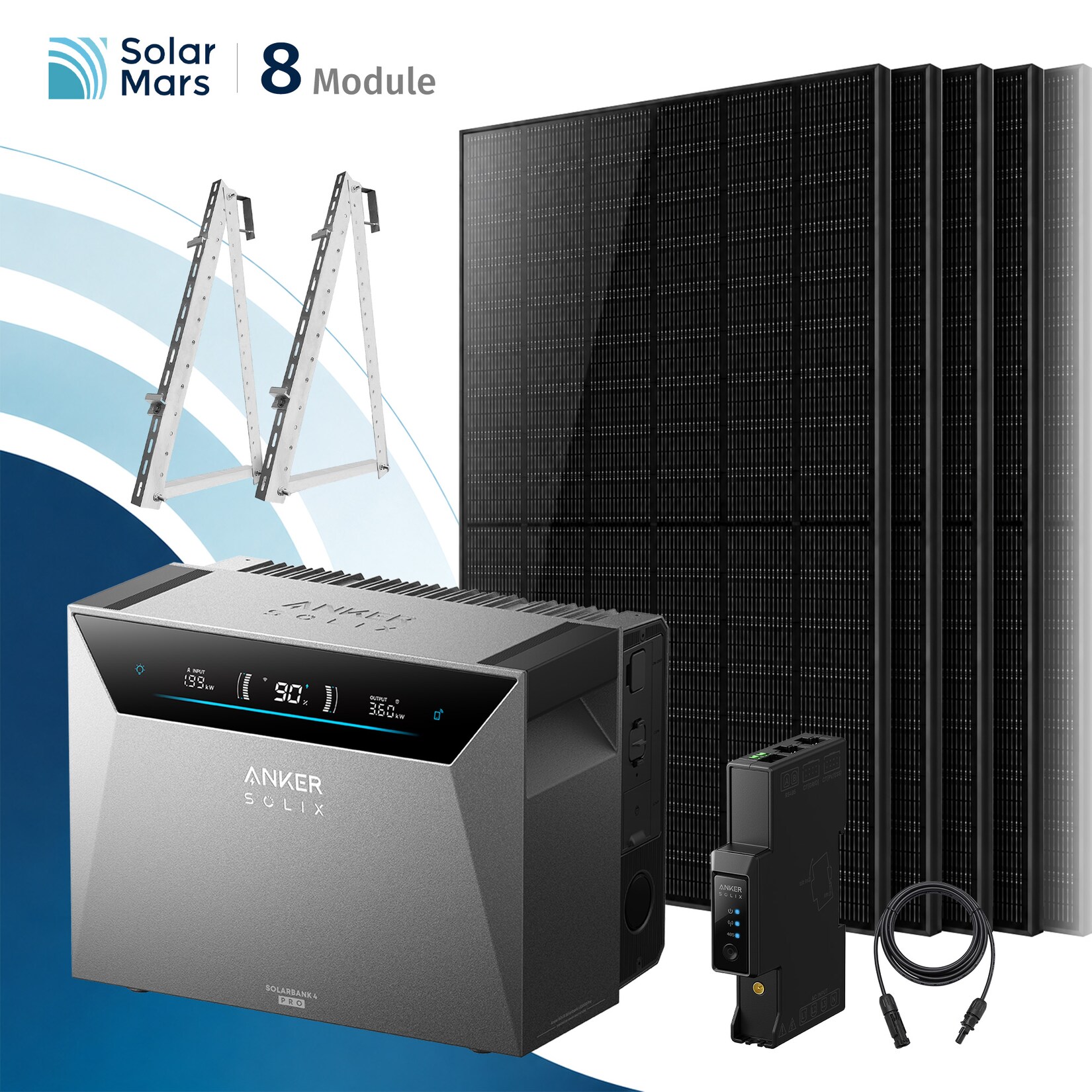 Solarmars® 4000W Balkonkraftwerk mit Speicher, Anker SOLIX Solarbank 4 E5000 Pro,5kWh - Mit Balkonhalterung