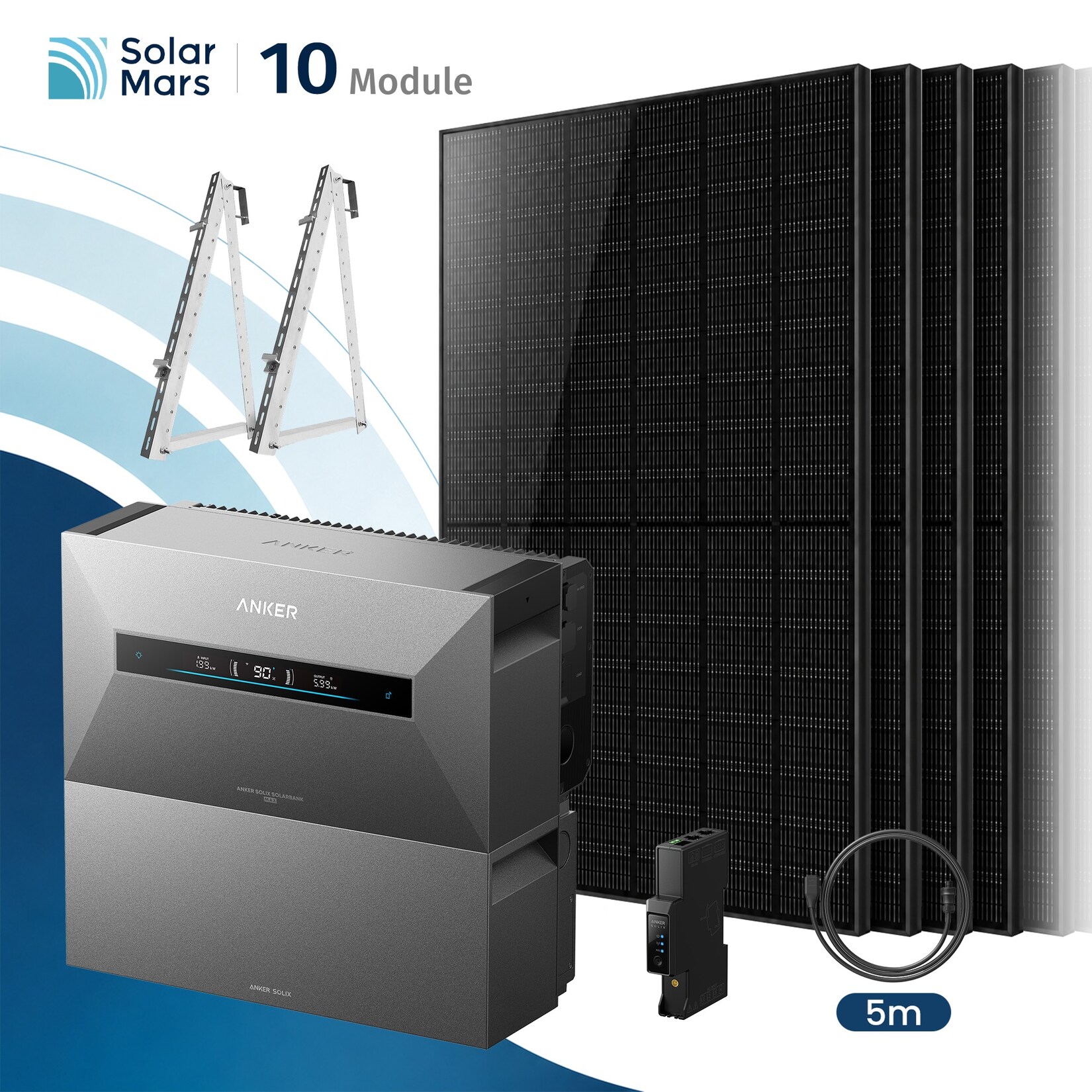Solarmars 5000W Balkonkraftwerk mit Speicher, Anker SOLIX Solarbank MAX + 1x BP7000 - Mit Balkon halterung