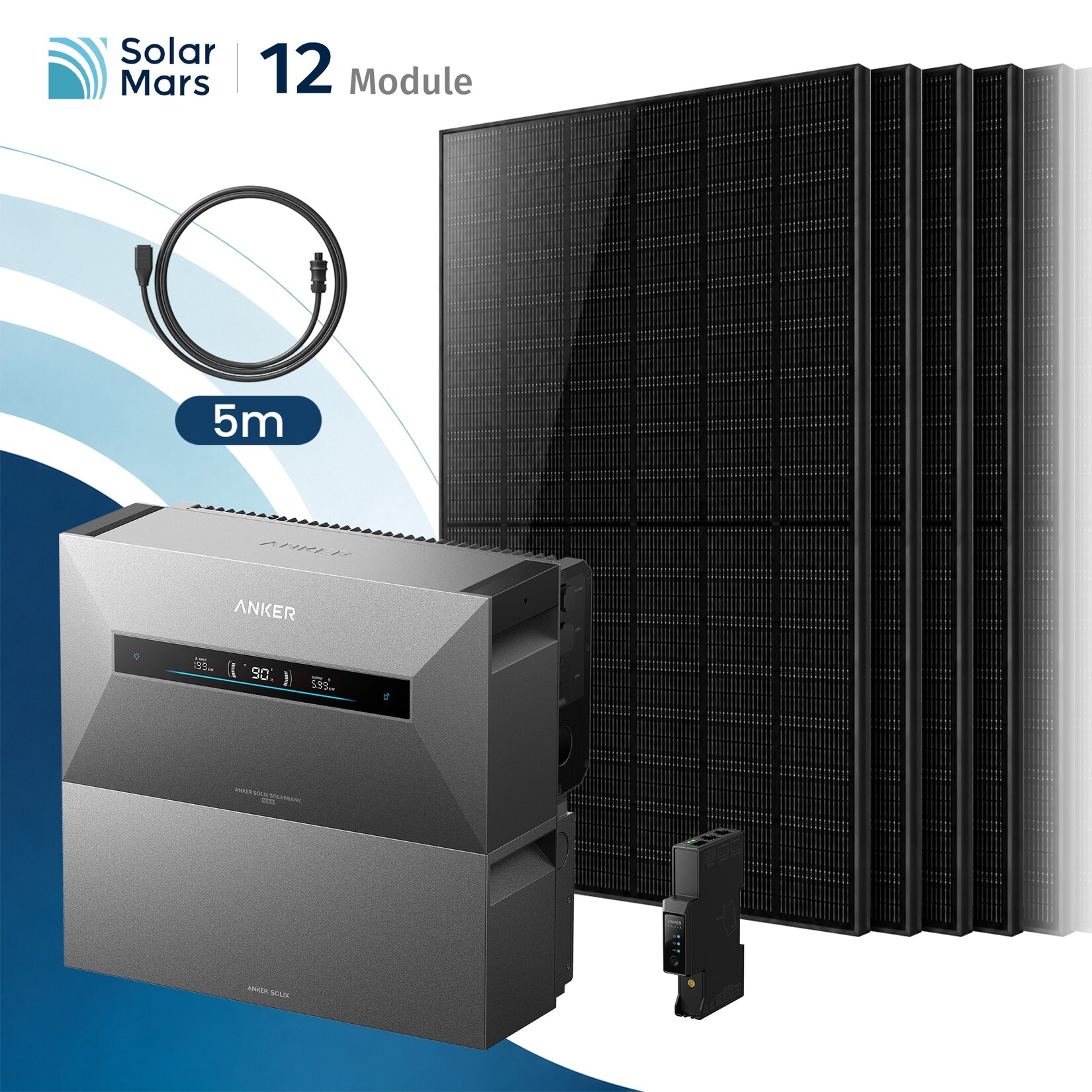 Solarmars 6000W Balkonkraftwerk mit Speicher, Anker SOLIX Solarbank MAX + 1x BP7000 - Ohne Halterung