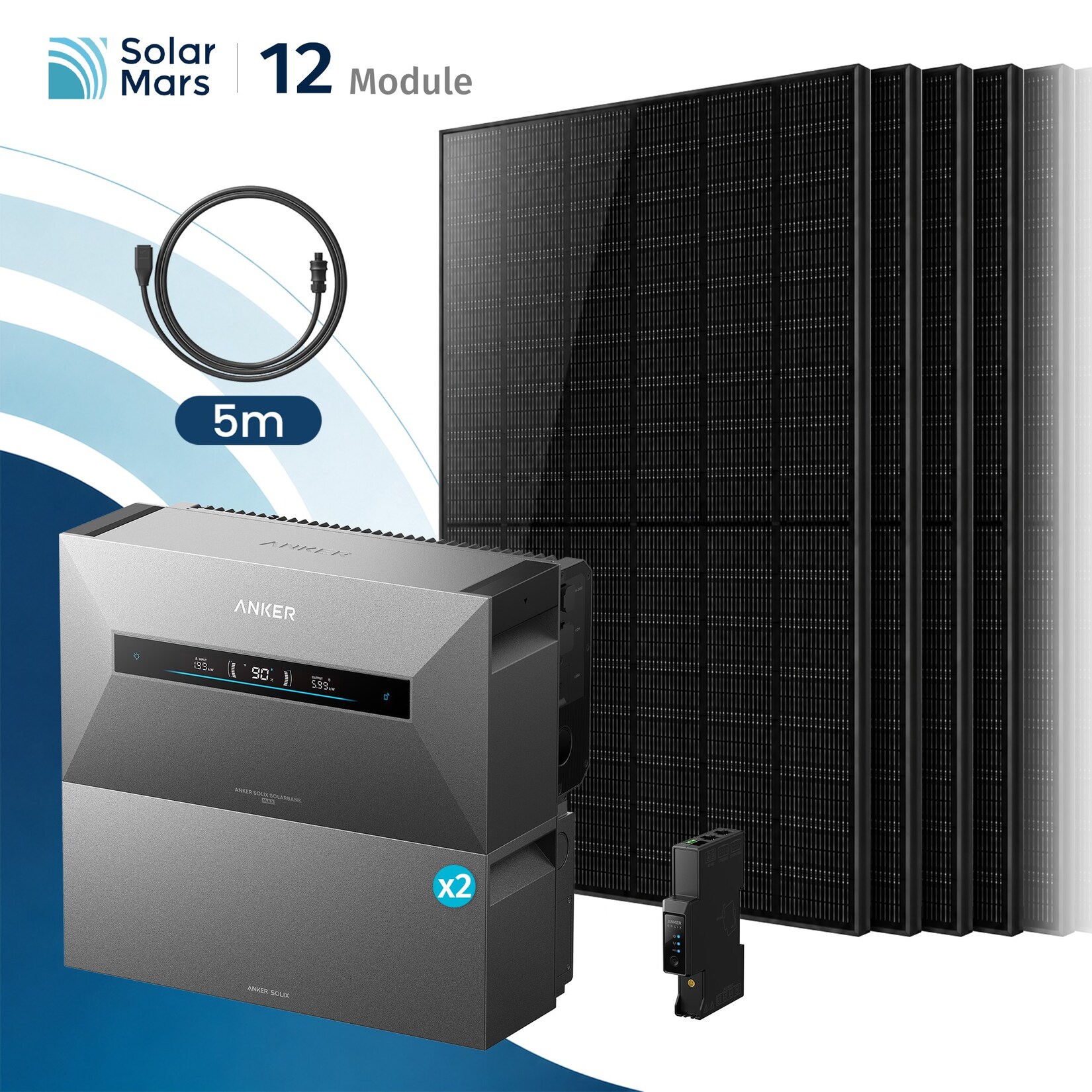 Solarmars 6000W Balkonkraftwerk mit Speicher, Anker SOLIX Solarbank MAX + 2x BP7000 - Ohne Halterung