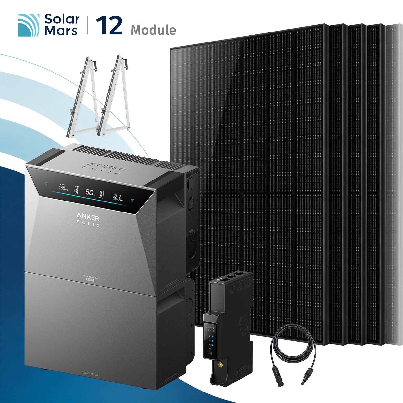 Solarmars® 6000W Balkonkraftwerk mit Speicher,Anker SOLIX Solarbank 4 E5000 Pro + 1xBP5000 Erweiterungsakku, 12x500W Solarmodule - Mit Balkonhalterung