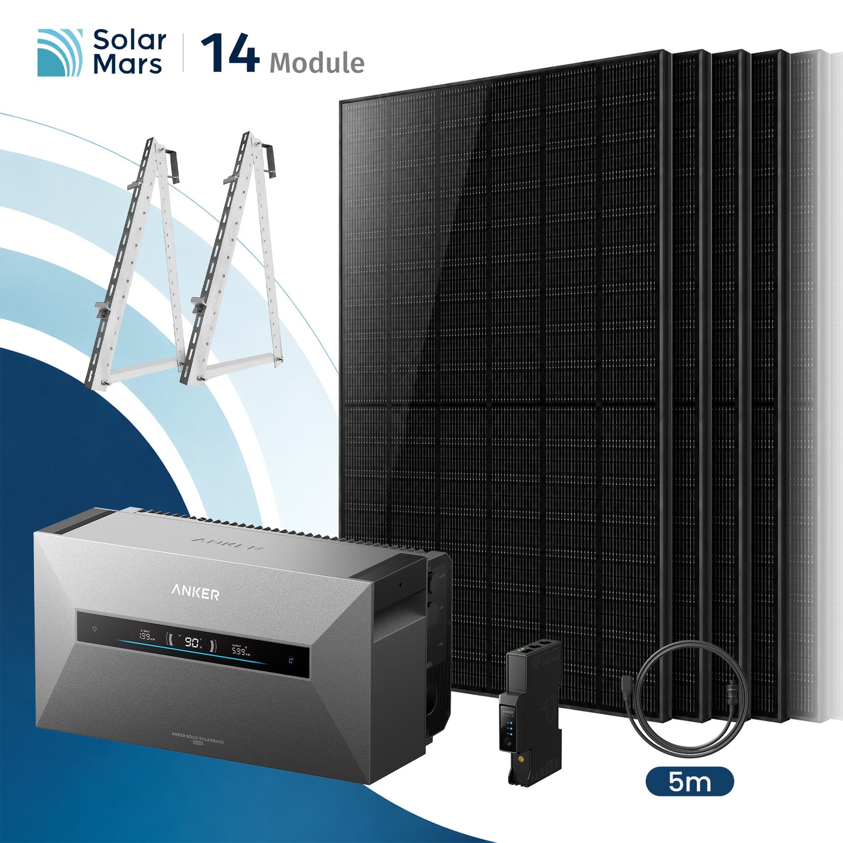 Solarmars 7000W Balkonkraftwerk mit Speicher, Anker SOLIX Solarbank MAX,7kWh - Mit Balkon halterung