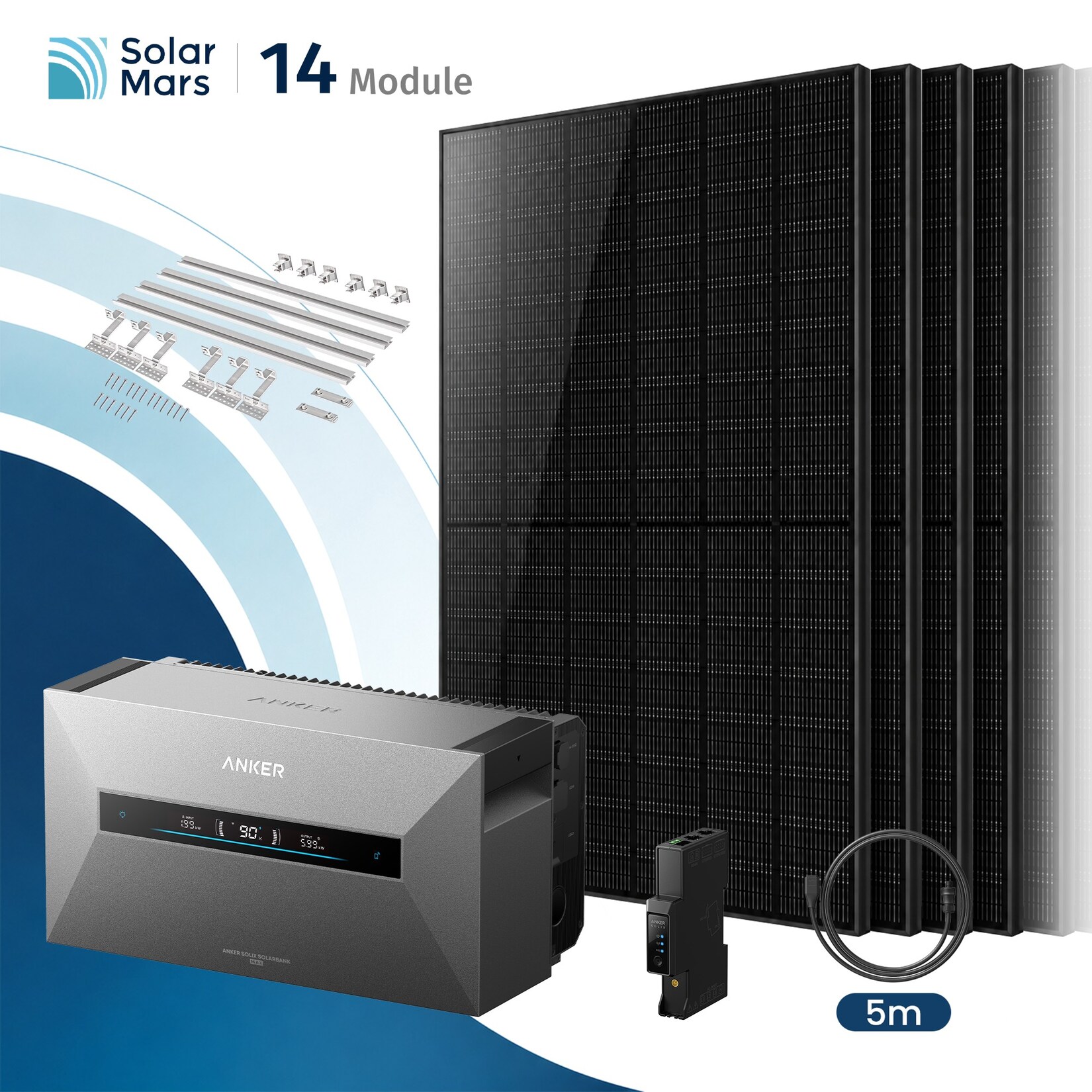 Solarmars 7000W Balkonkraftwerk mit Speicher, Anker SOLIX Solarbank MAX,7kWh - Mit Ziegeldach halterung