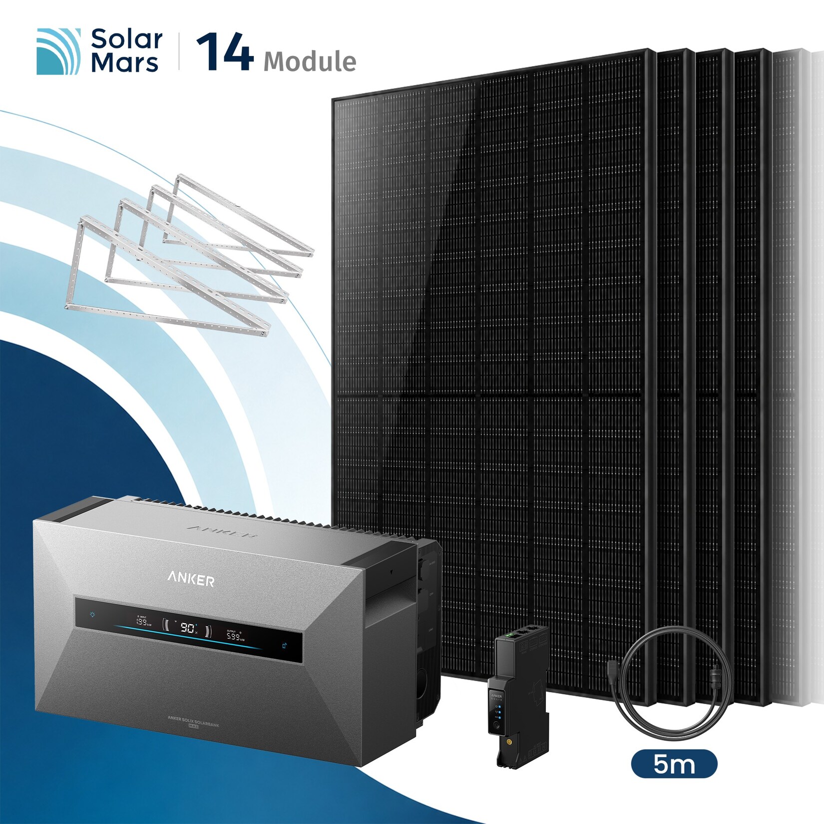 Solarmars 7000W Balkonkraftwerk mit Speicher, Anker SOLIX Solarbank MAX,7kWh - Mit Flachdachhalterung