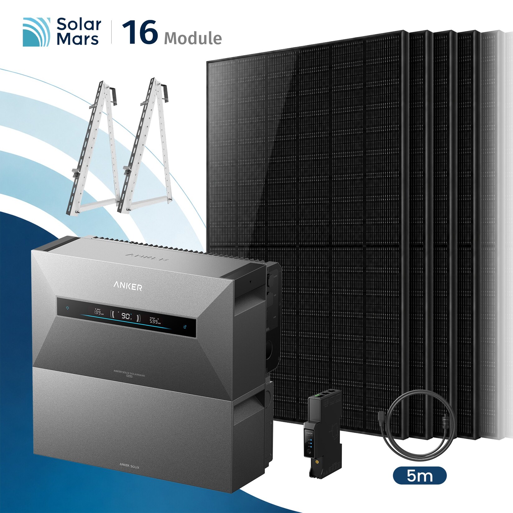 Solarmars 8000W Balkonkraftwerk mit Speicher, Anker SOLIX Solarbank MAX + 1x BP7000 - Mit Balkon halterung