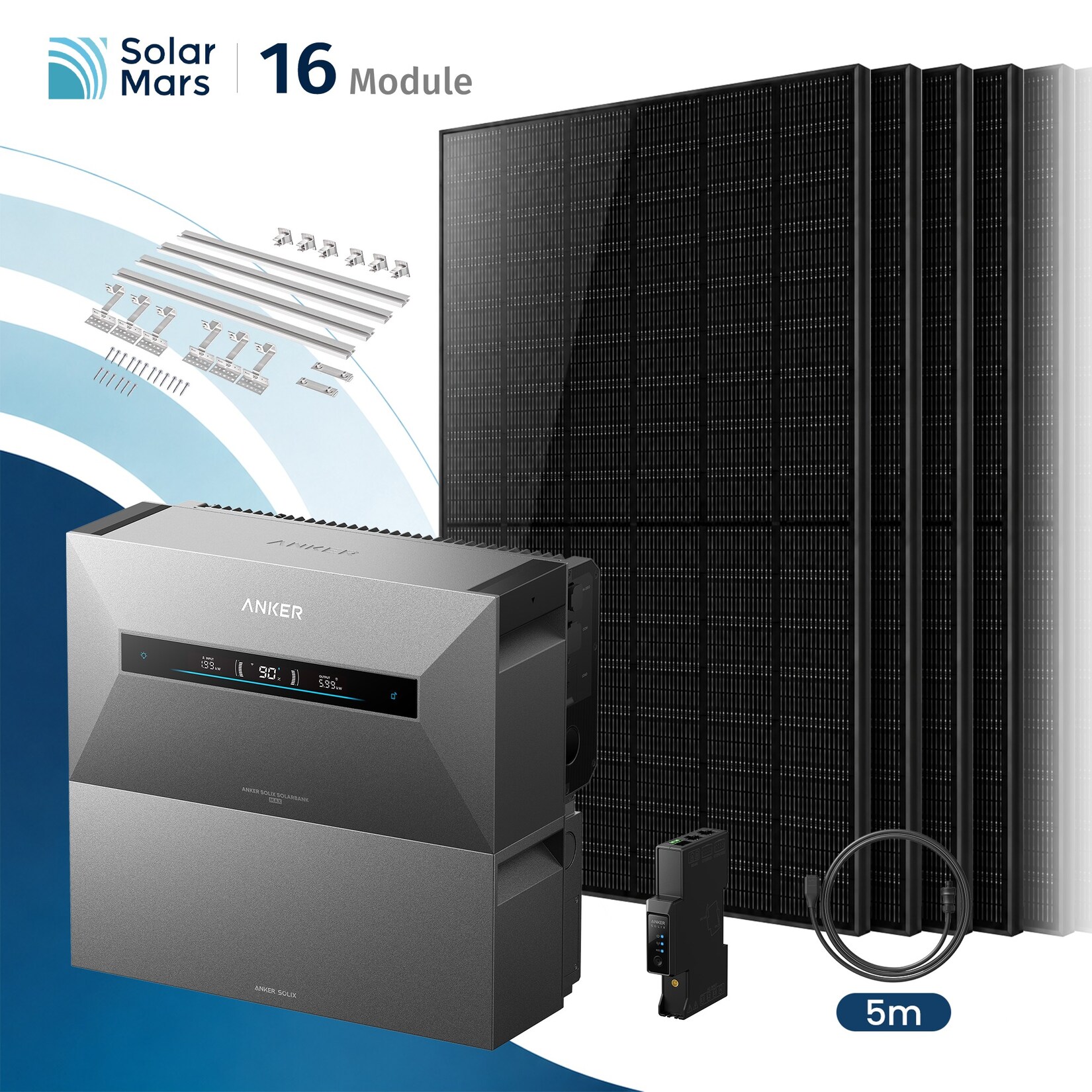 Solarmars 8000W Balkonkraftwerk mit Speicher, Anker SOLIX Solarbank MAX + 1x BP7000 - Mit Ziegeldach halterung