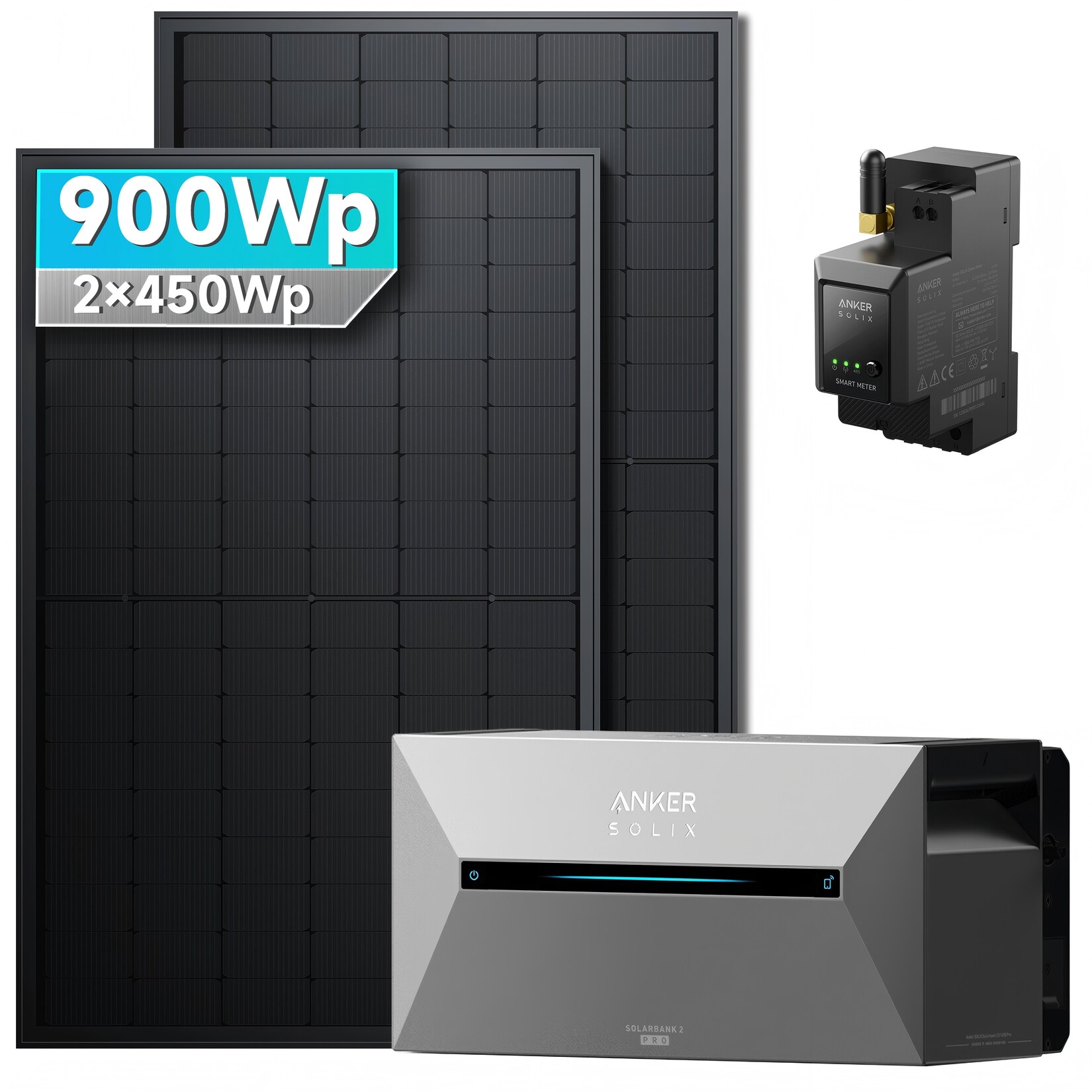 Solarmars® 900W Balkonkraftwerk mit Speicher, Anker SOLIX Solarbank 2 E1600 pro – Ohne Halterung | 08711544632917