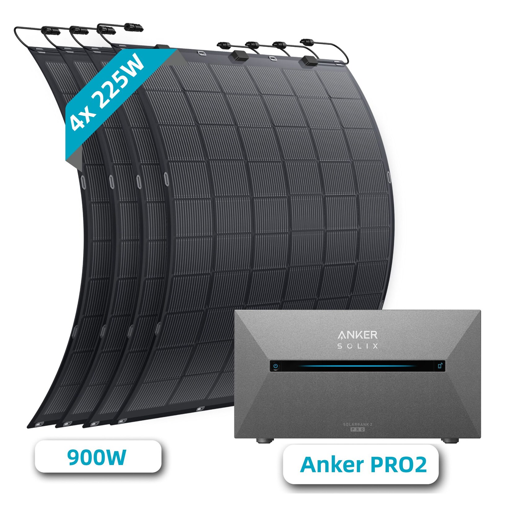 Solarmars® 900W Balkonkraftwerk Topcon Flexible Solar Panel mit Speicher, Anker SOLIX Solarbank 2 E1600 pro, 1,6kWh | 08711474114613