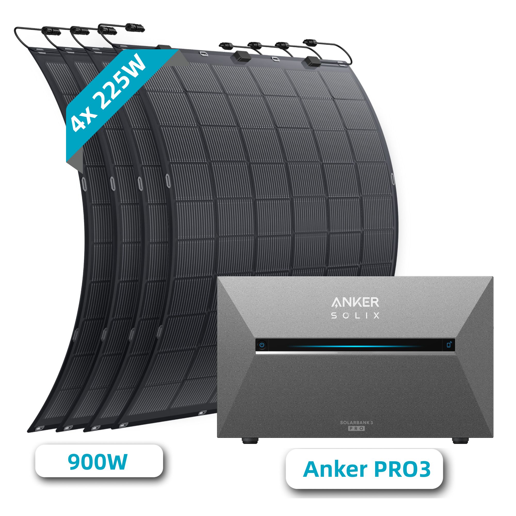 Solarmars&reg; 900W Balkonkraftwerk Topcon Flexible Solar Panel mit Speicher, Anker SOLIX Solarbank 3 E2700 Pro, 2,68kWh - Bild 1
