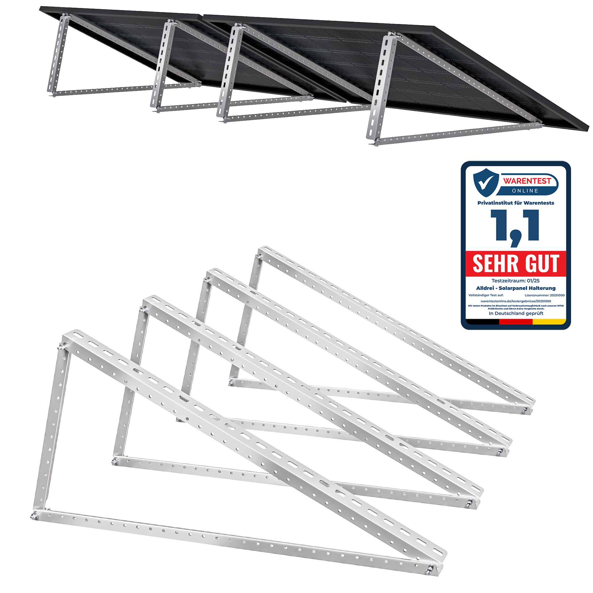 Solarmodul Halterung Solarpanel Halterung 120cm, 4 St&uuml;ck,Solarpanel Halterung f&uuml;r 2 Module, 0% MwSt., Geeignet f&uuml;r Flachdach/Garten/Wand - Bild 1