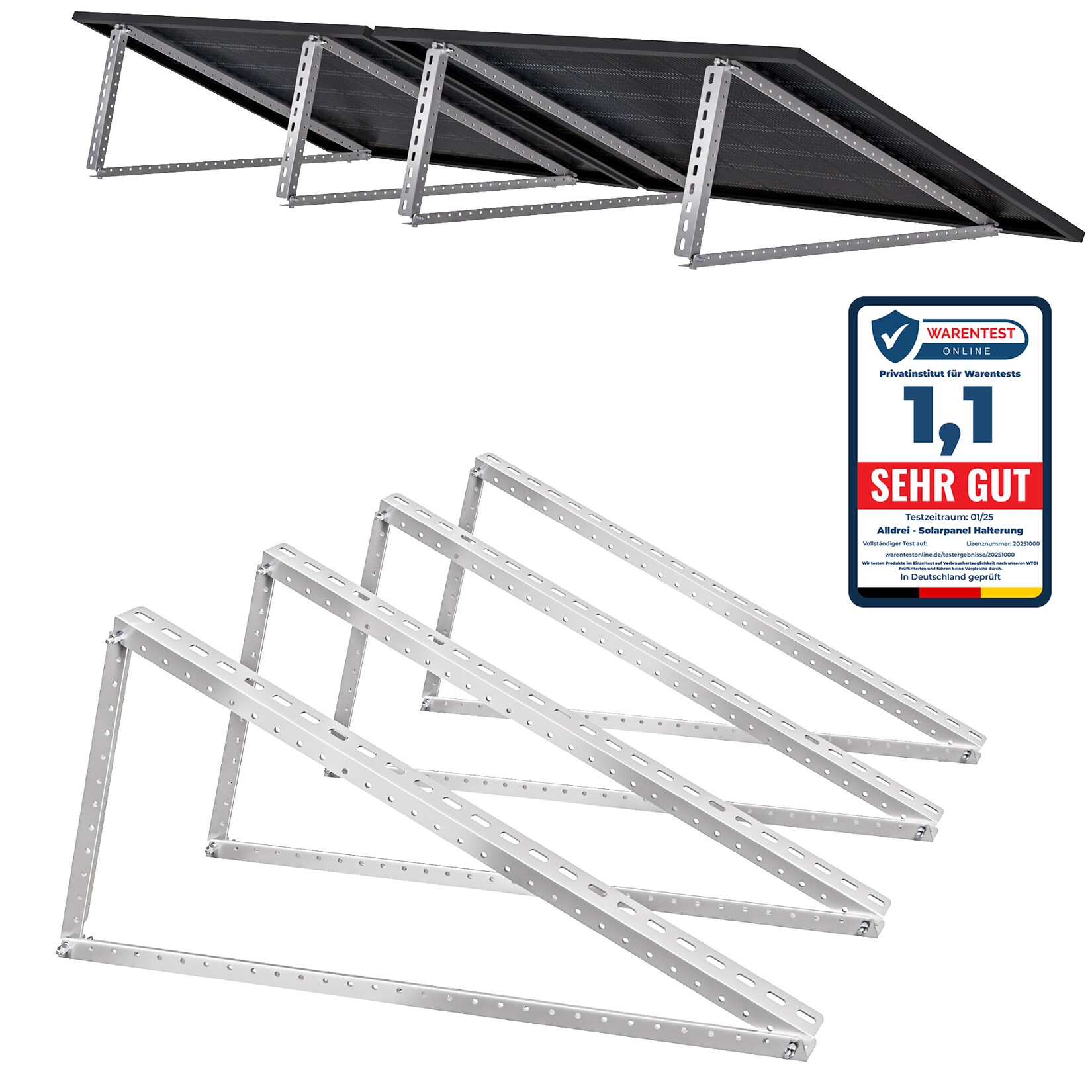 Solarmodul Halterung Solarpanel Halterung 120cm, 4 Stück,Solarpanel Halterung für 2 Module, 0% MwSt., Geeignet für Flachdach/Garten/Wand