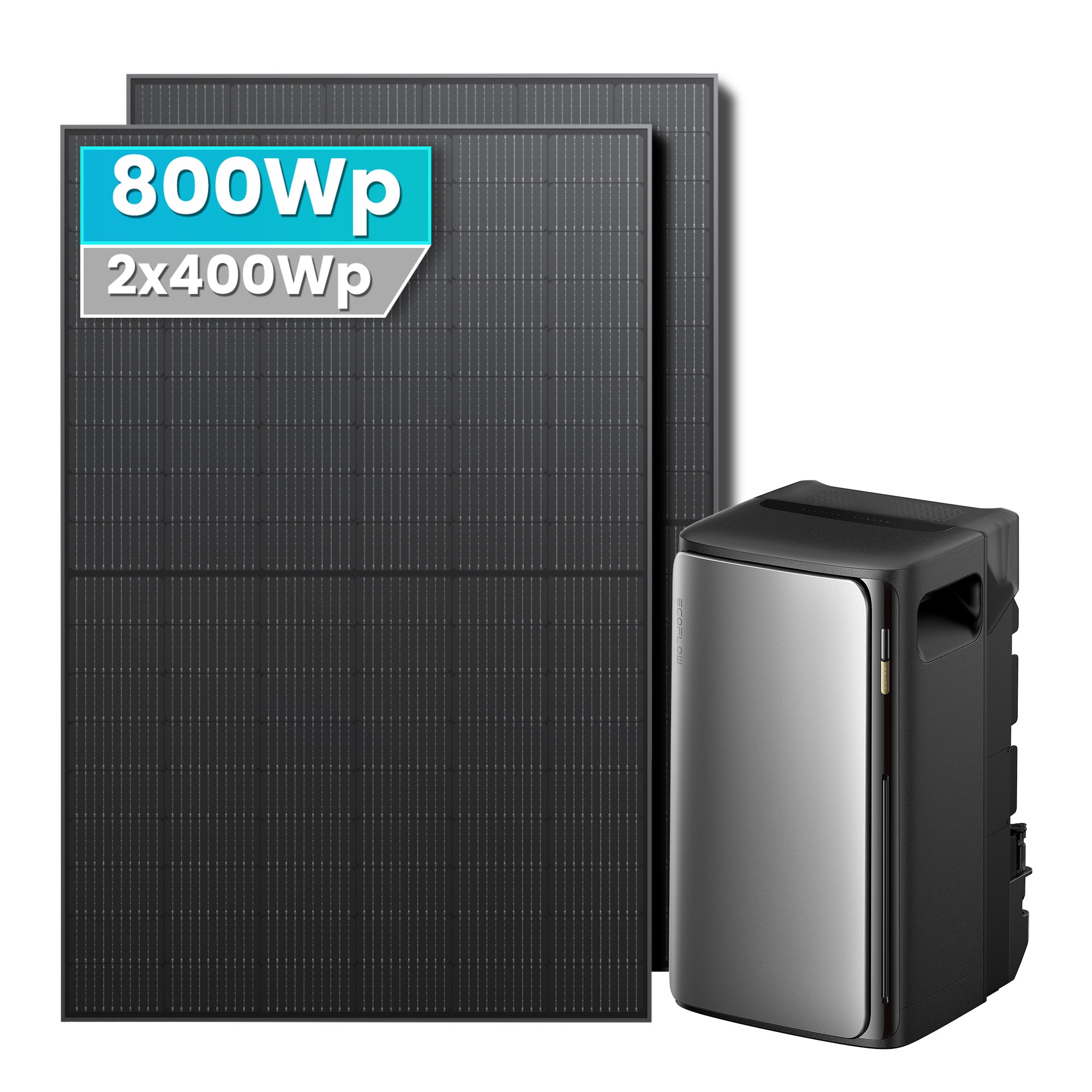 Solarmars&reg; 800W Balkonkraftwerk mit Speicher, EcoFlow Stream Ultra 1920Wh Akku, 2x 400W Monofacial PV Panels- Ohne Halterung - Bild 1