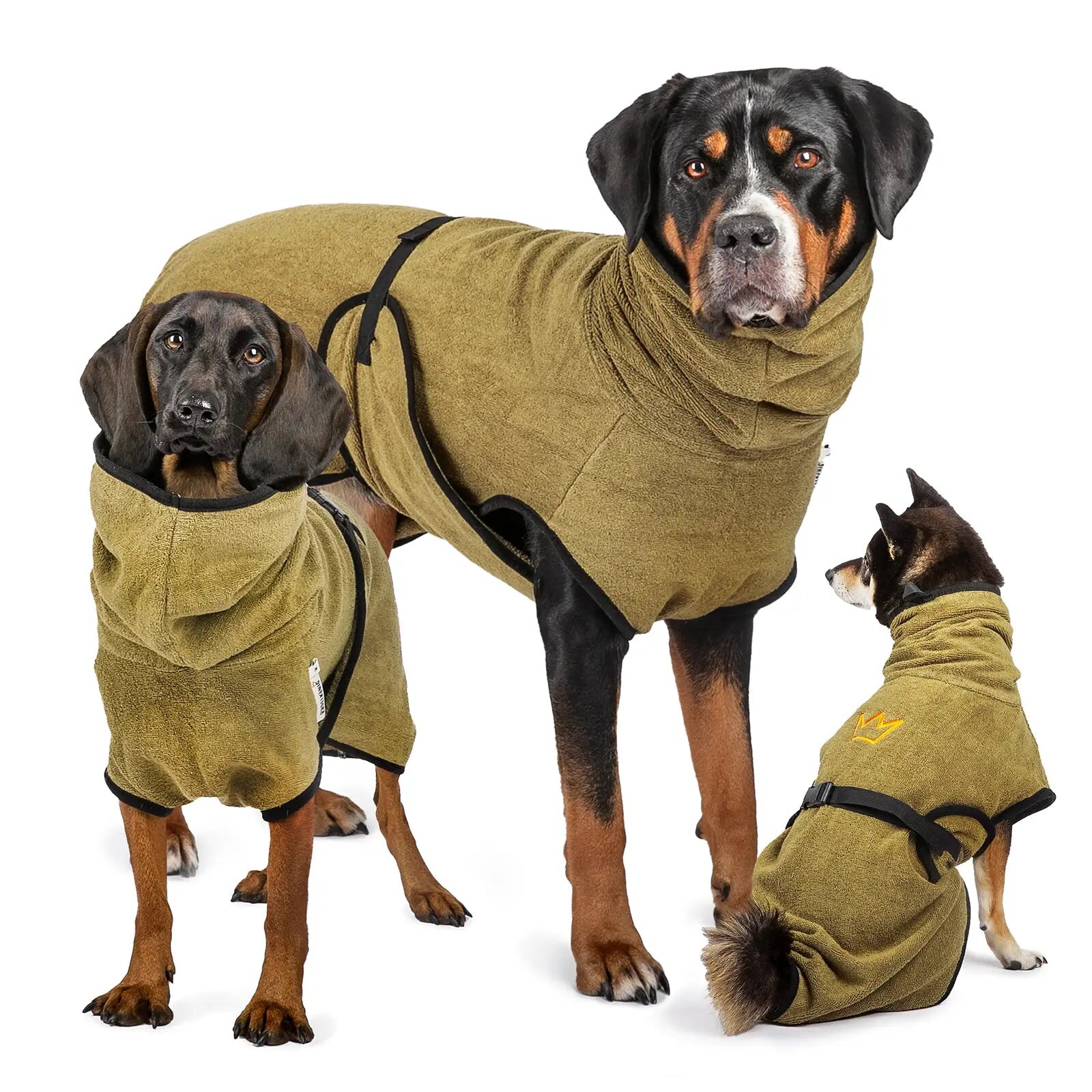 Rudelkönig Hundebademantel Größe XL in Khaki Hund Bademantel Baumwolle saugstark schnelltrocknend weich waschbar
