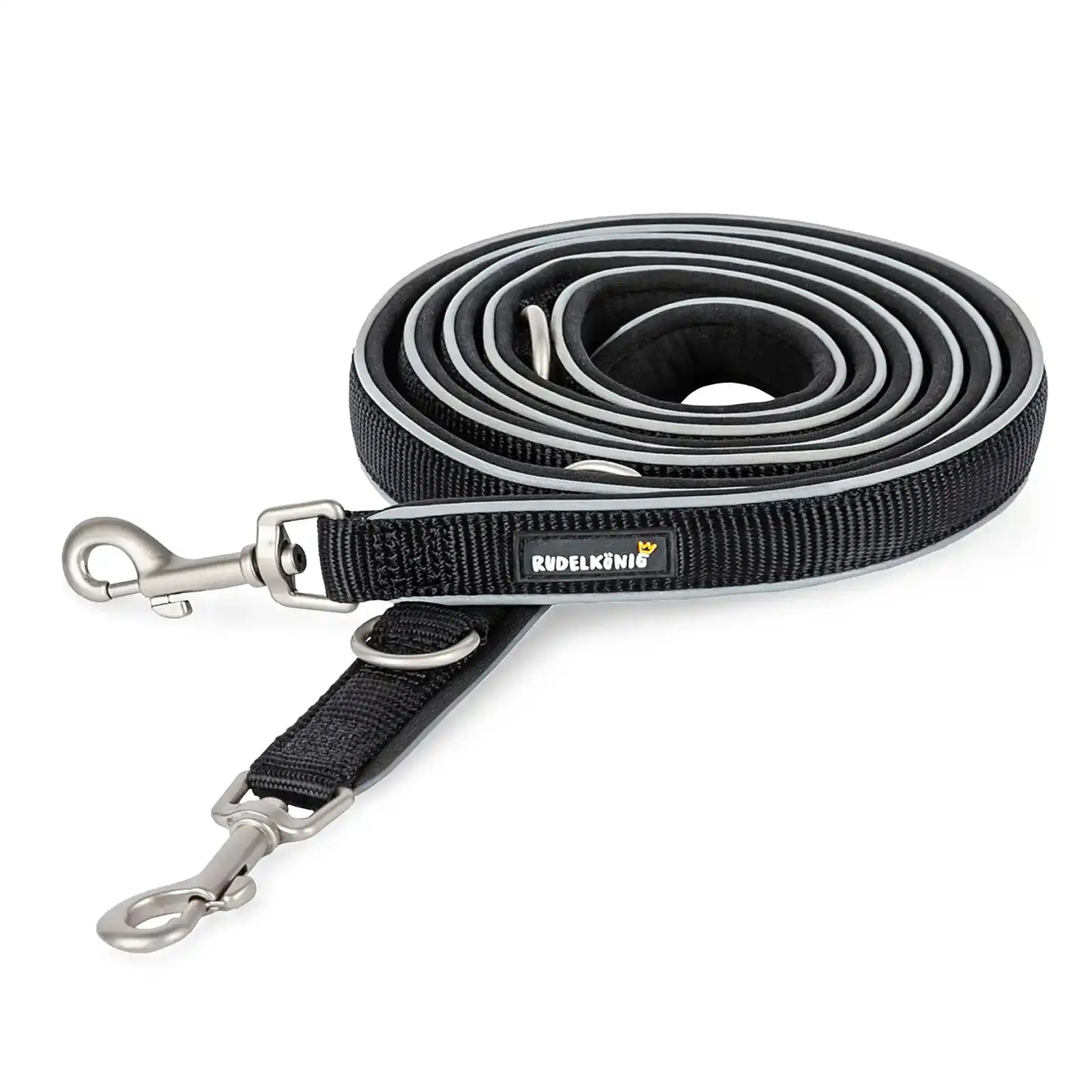 Rudelk&ouml;nig Hundeleine Paola reflektierend in schwarz F&uuml;hrleine Doppelleine reflektierend weich robust verstellbar Trainingsleine - Bild 1
