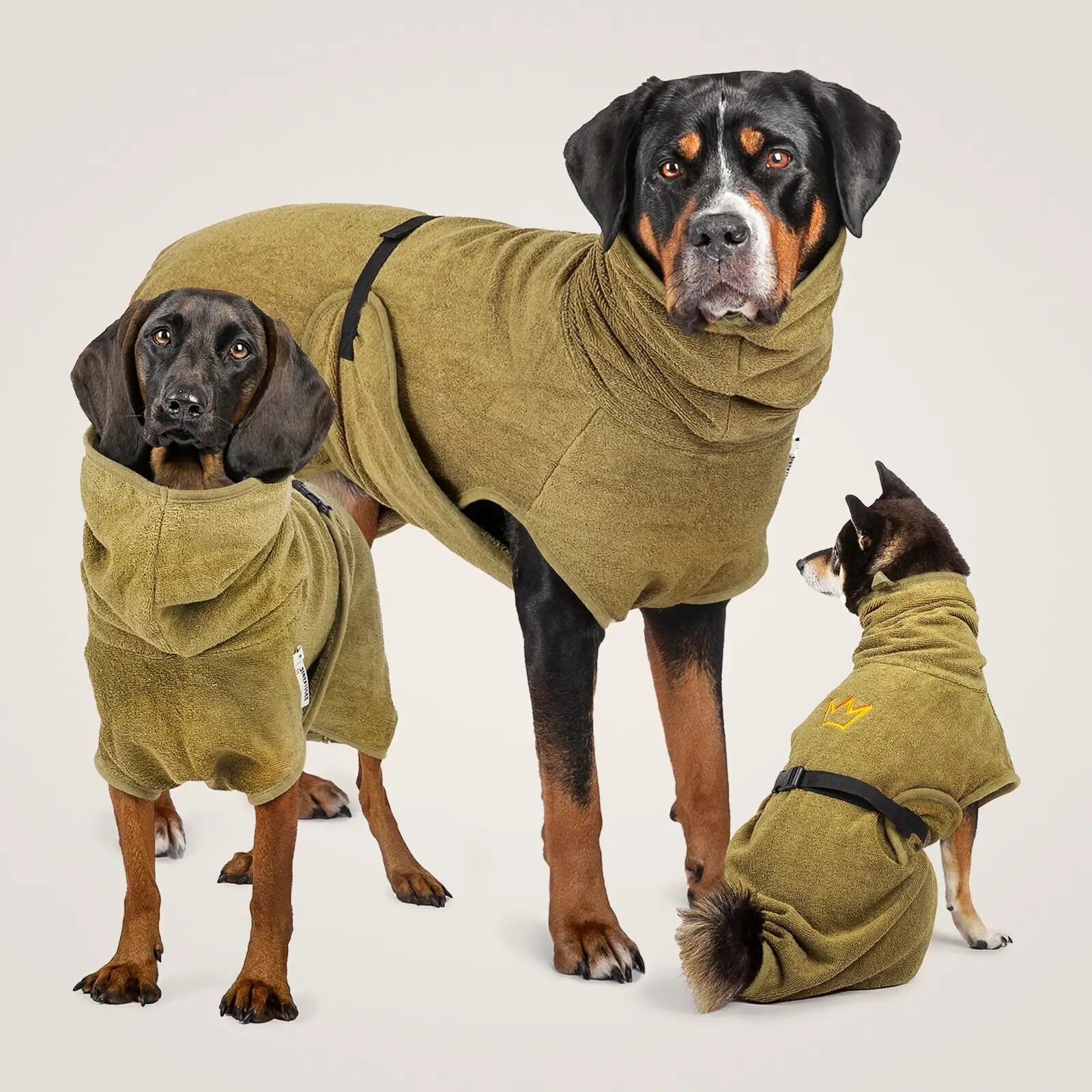 Rudelkönig Hundebademantel Größe XL in Khaki Hund Bademantel Baumwolle saugstark schnelltrocknend weich waschbar