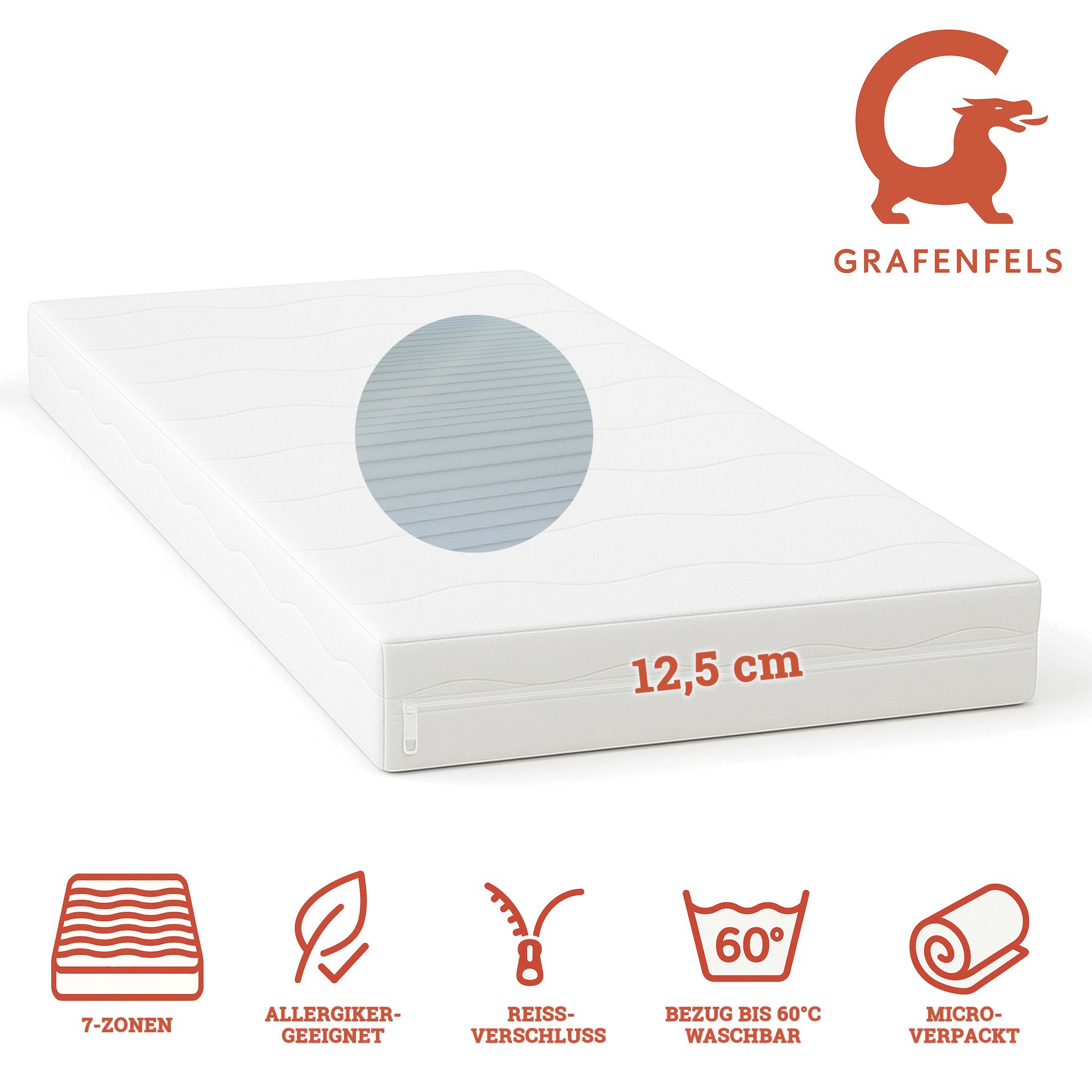 Grafenfels Matratze Bronze 90x200 weich 12,5cm hoch 7-Zonen - Bild 1
